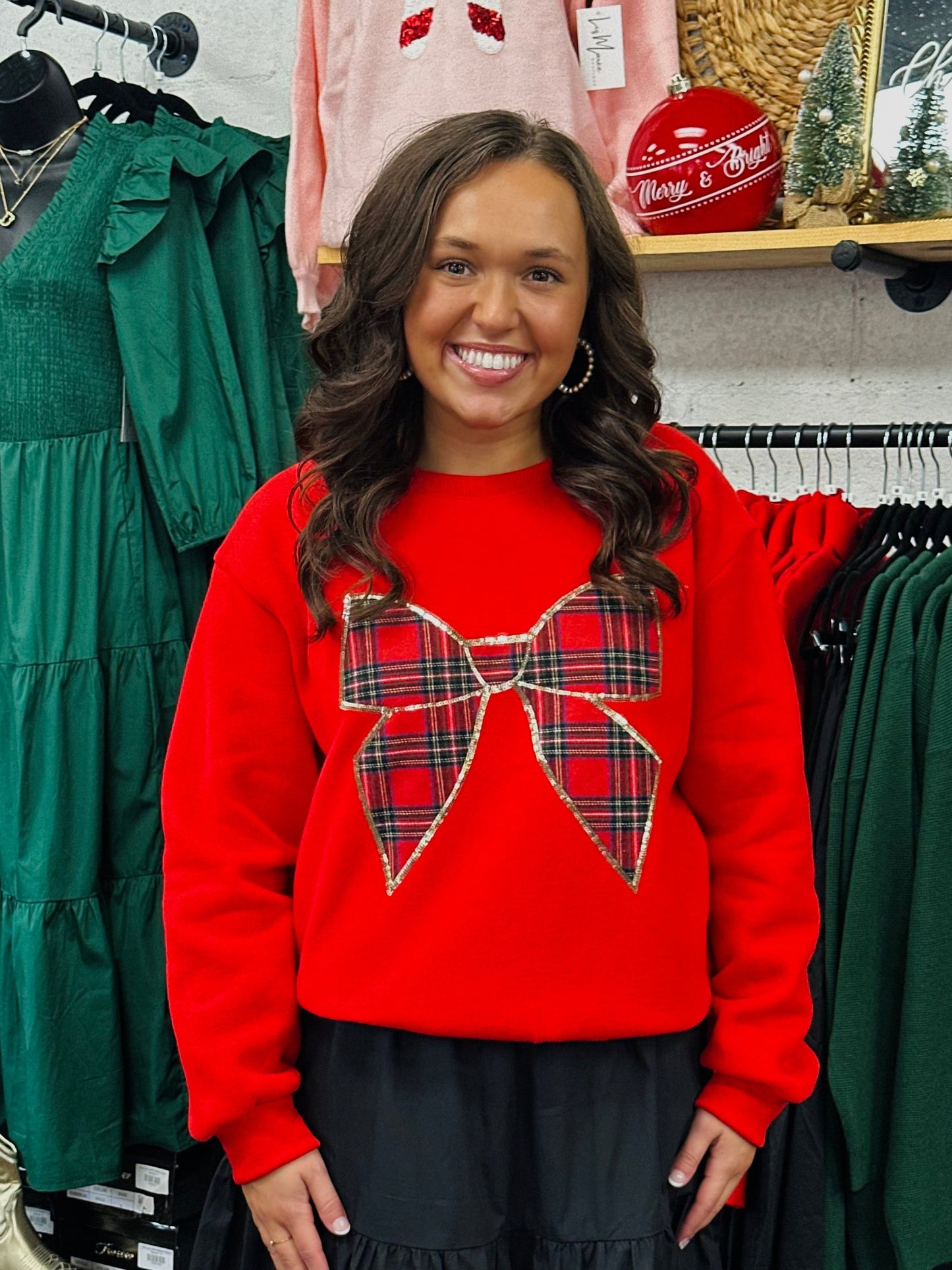 Happy Holidays Christmas Plaid Bow Top