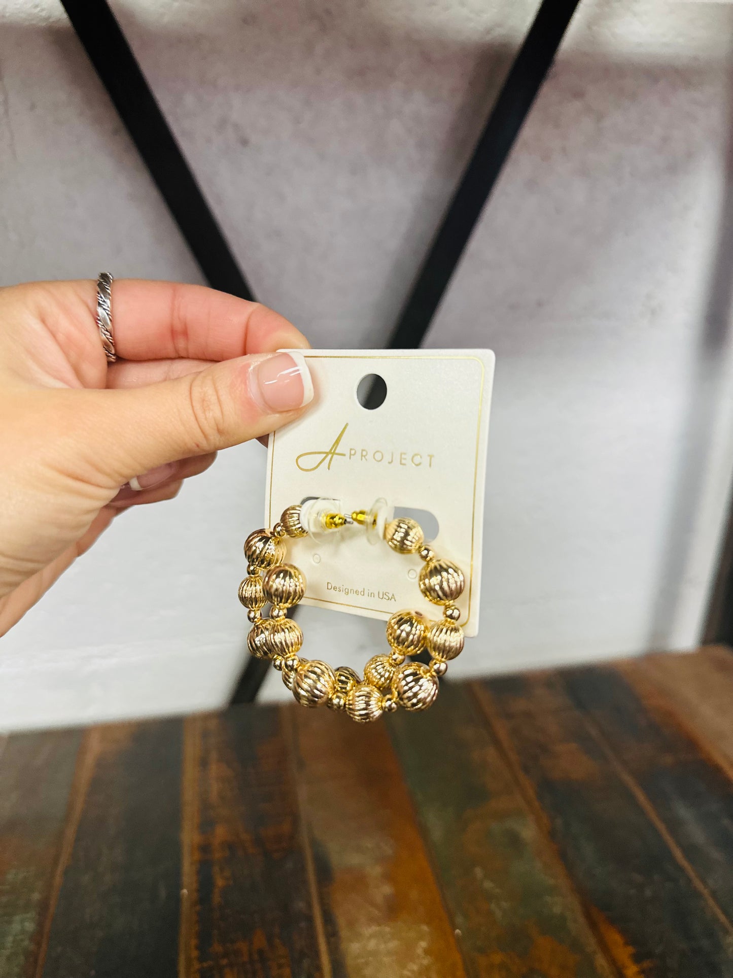 Gold Carved Ball Hoop Earring