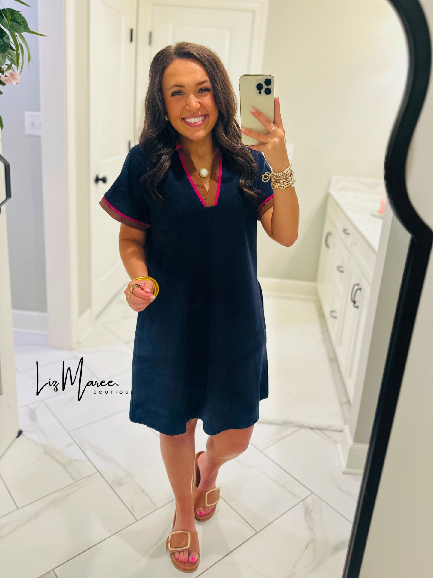 The Nina Navy Mix Collared Dress