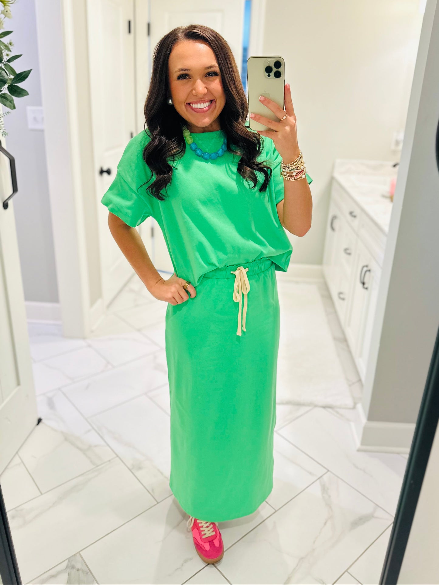 The Sonny Green Knit Top + Skirt Set