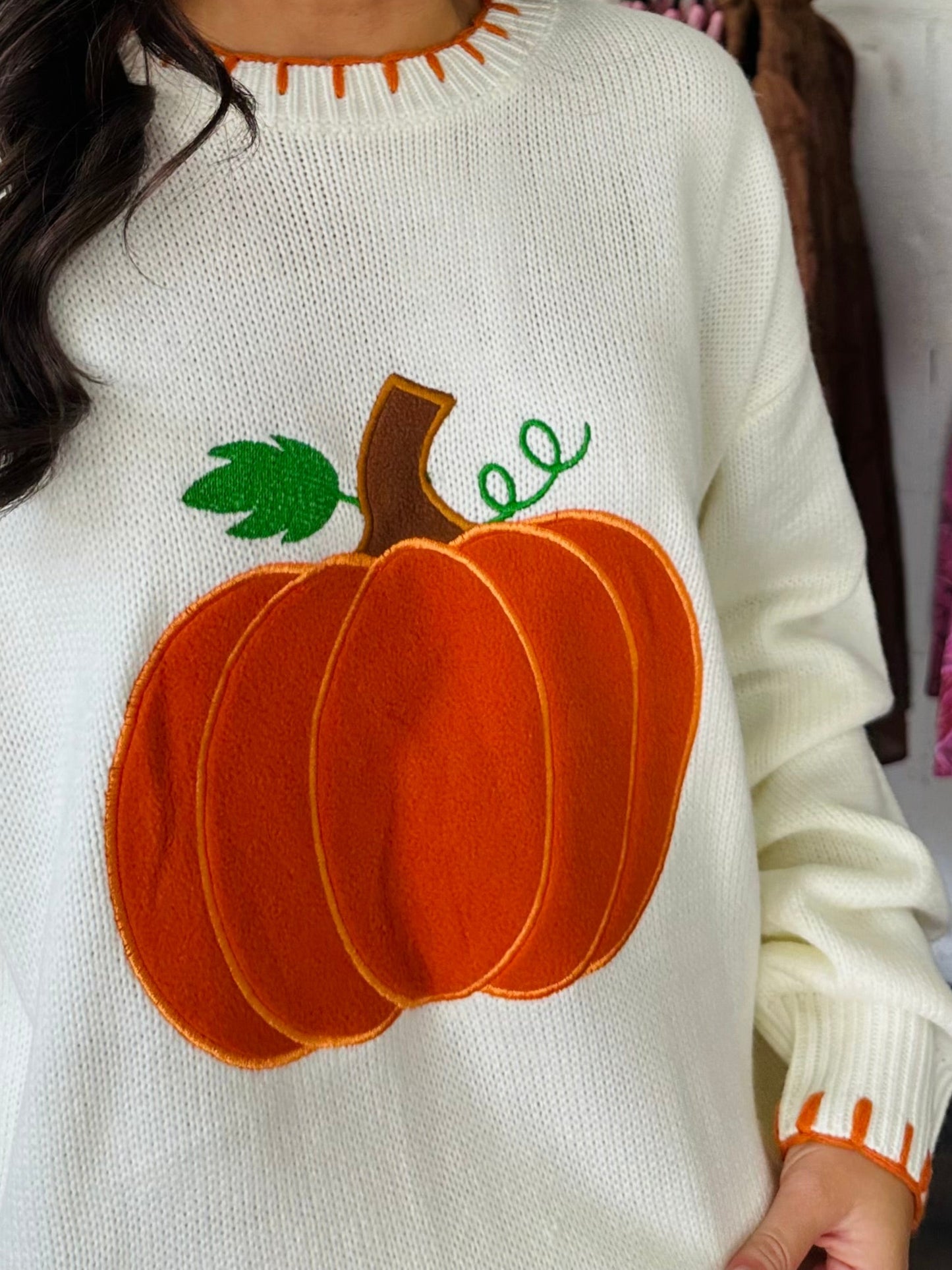 The Hello Pumpkin Embroidered Sweater