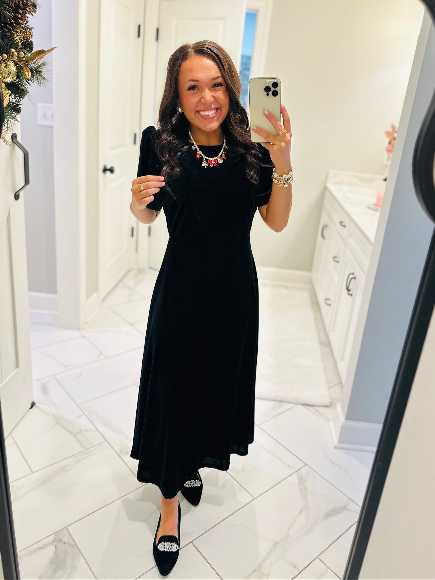 The Mary Black Velvet A-line Midi Dress