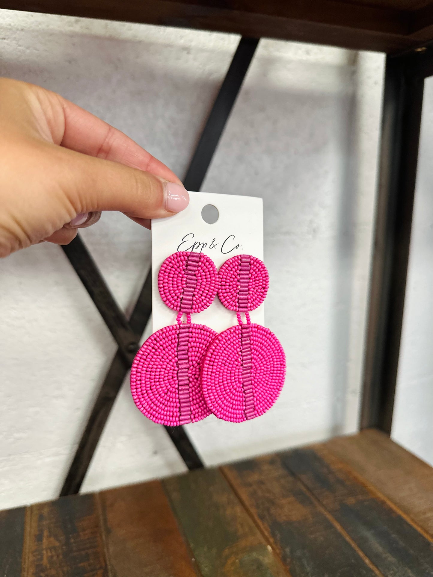 Fuchsia Beaded Double Circle Drops