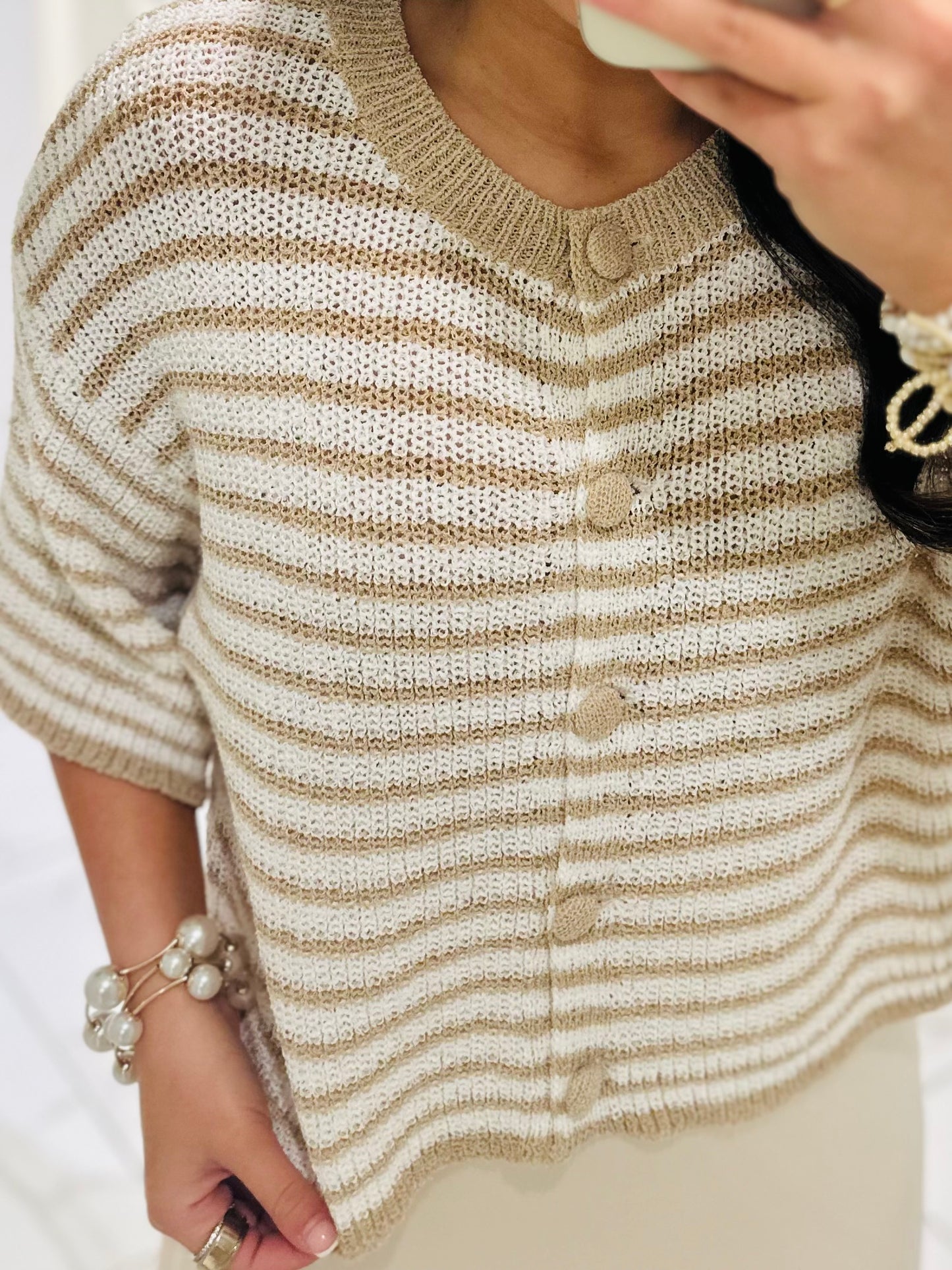 The Julie Taupe Striped Knit Top