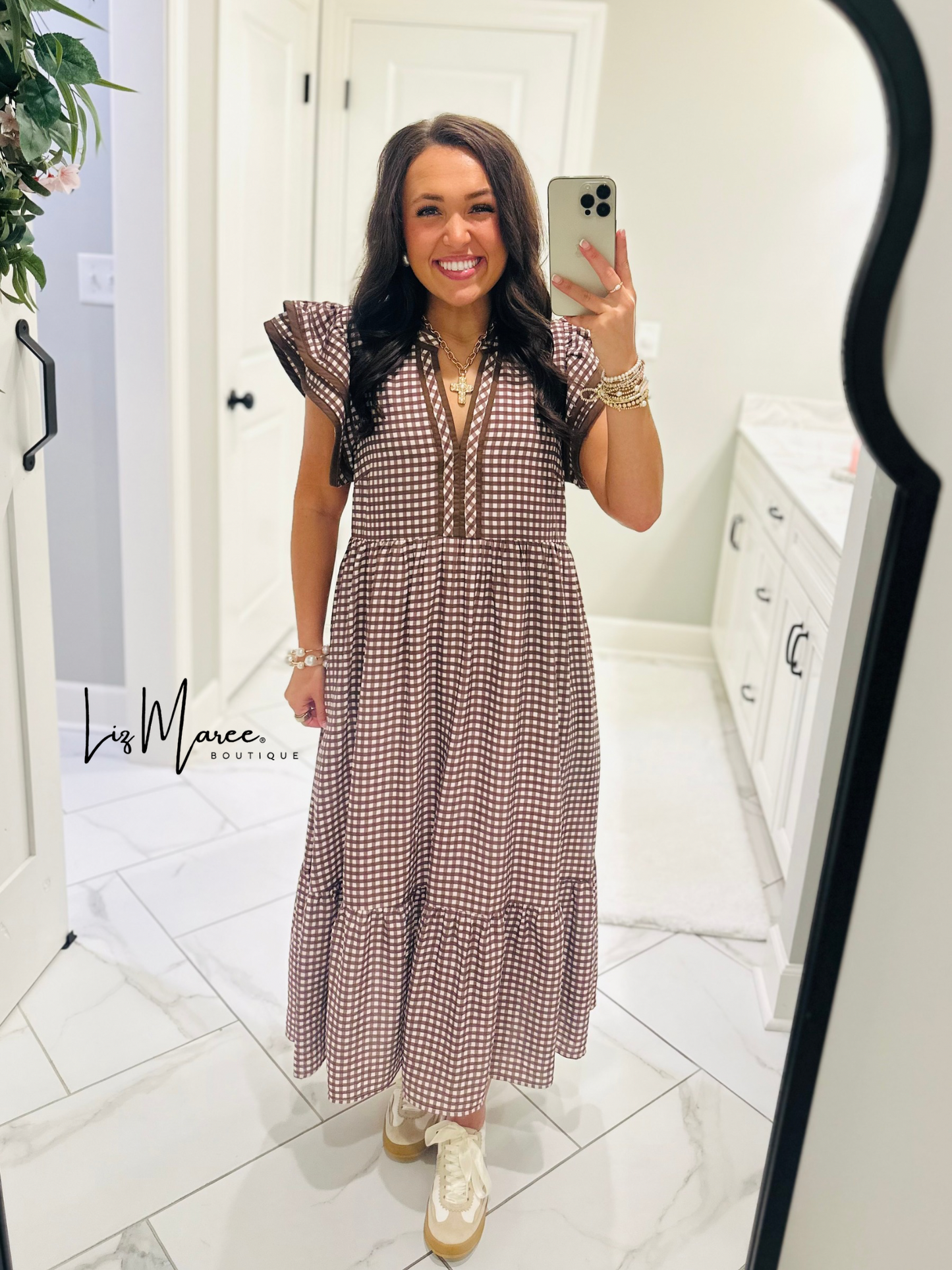 The Morganne Brown Gingham Midi Dress
