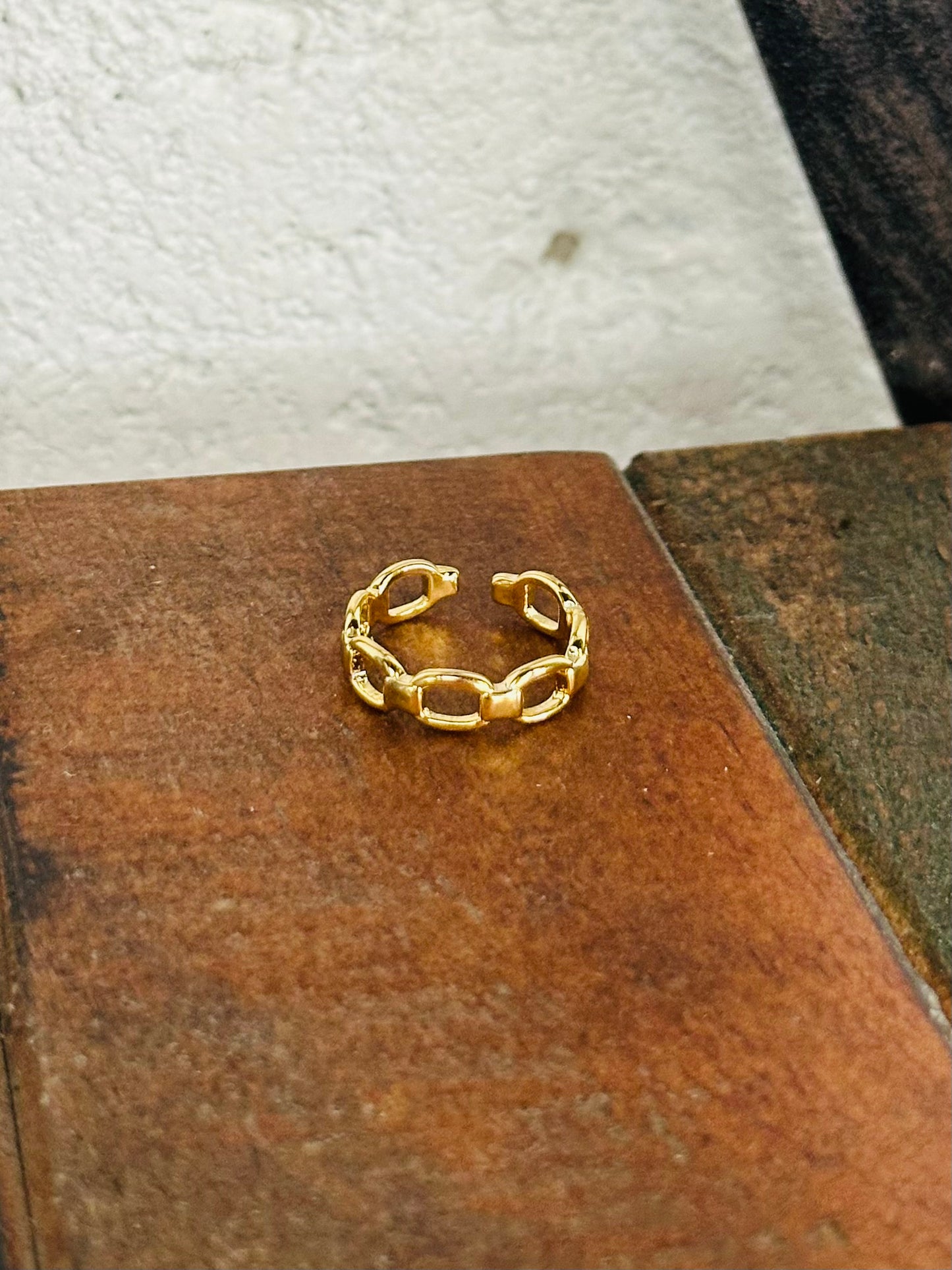 Gold Brass Chain Cuff Ring