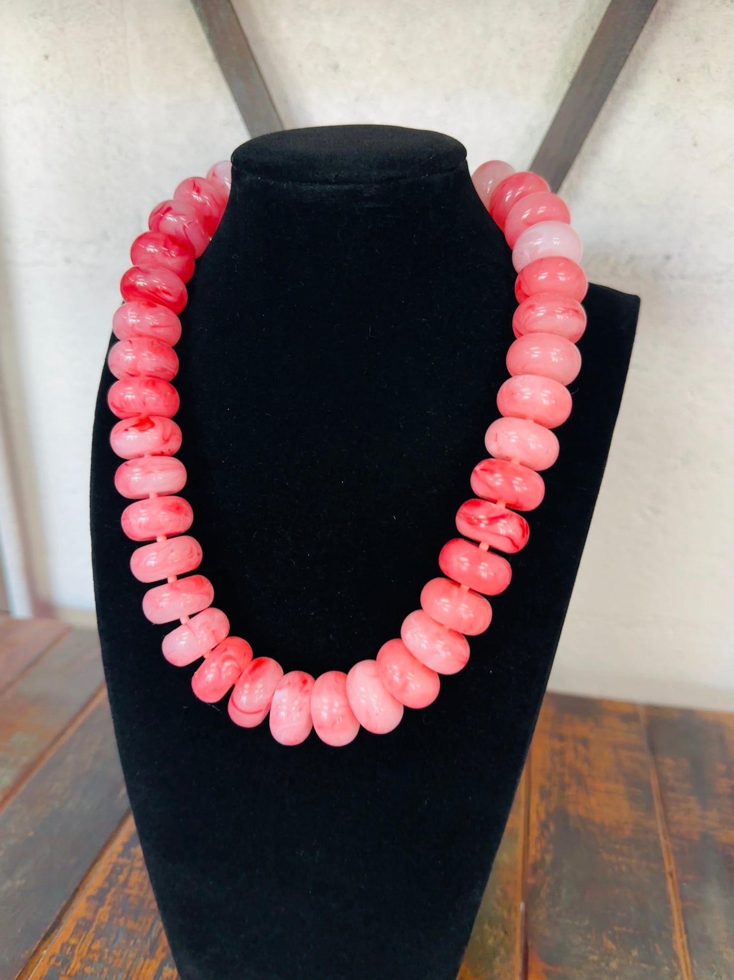 Coral Pink Chunky Marble Bead Necklace
