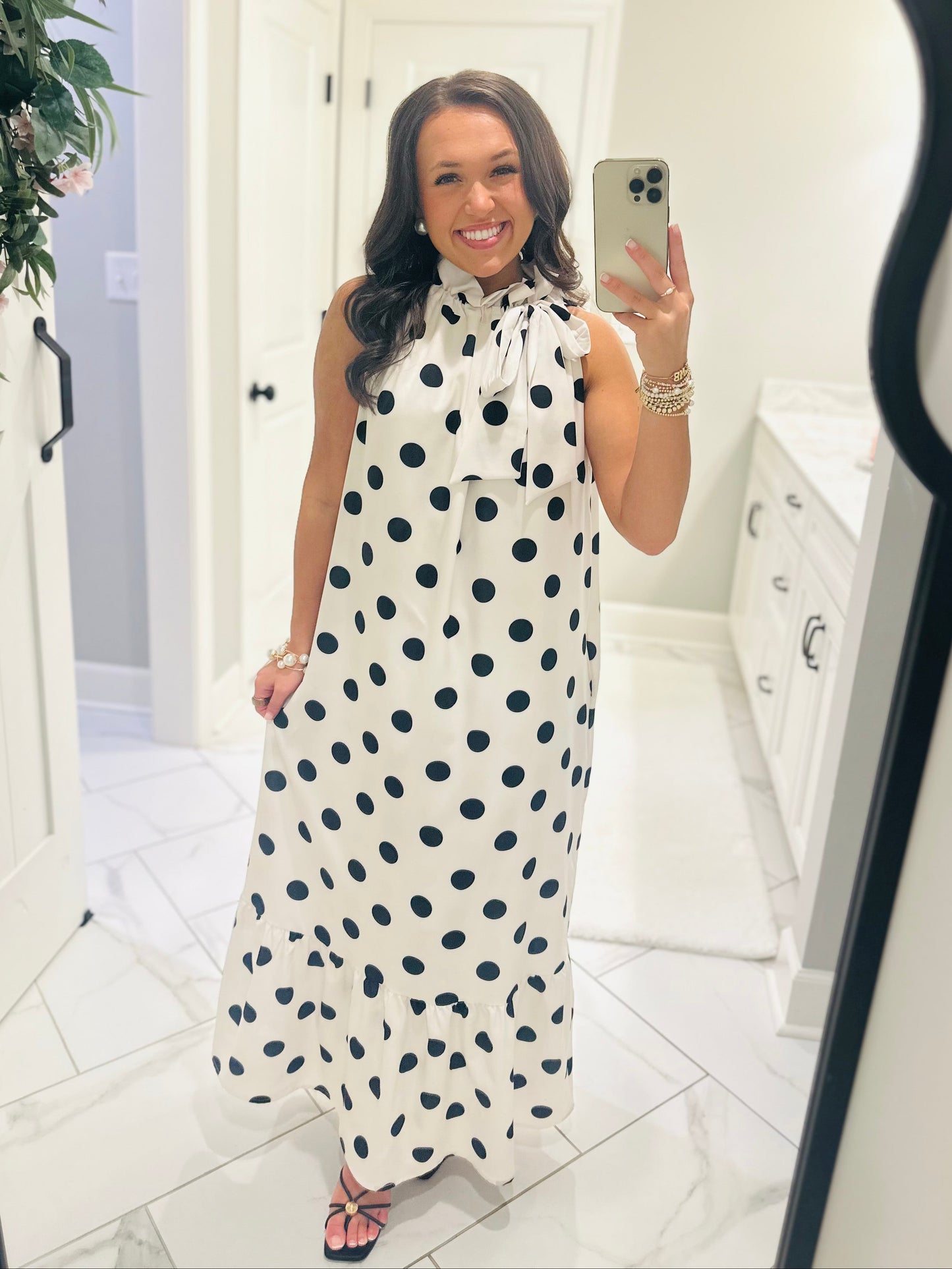 The Belle White + Black Polka Dot Maxi Dress