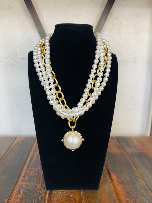 Cream & Gold Pearl Layered Necklace