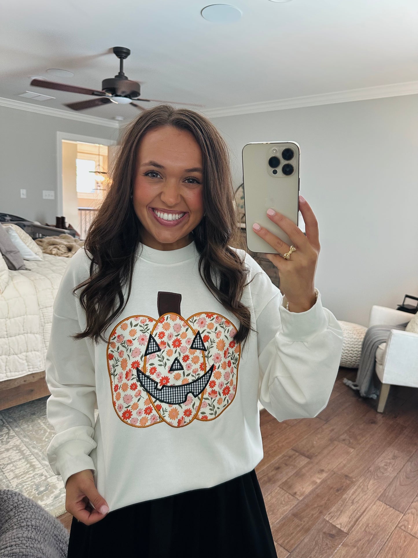 The Floral Printed Pumpkin Patchwork Crewneck