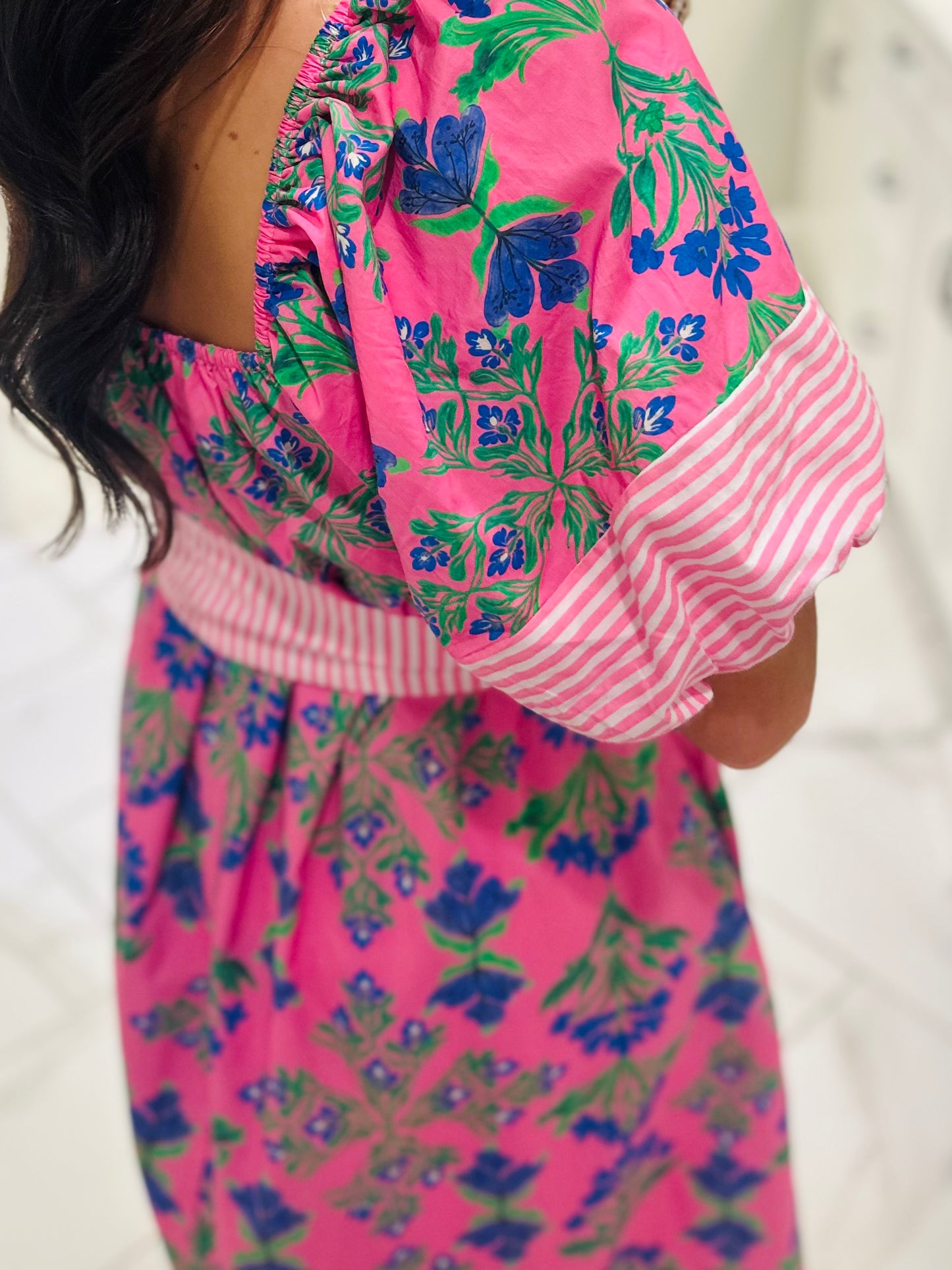 The Harlee Pink Botanical Midi Dress