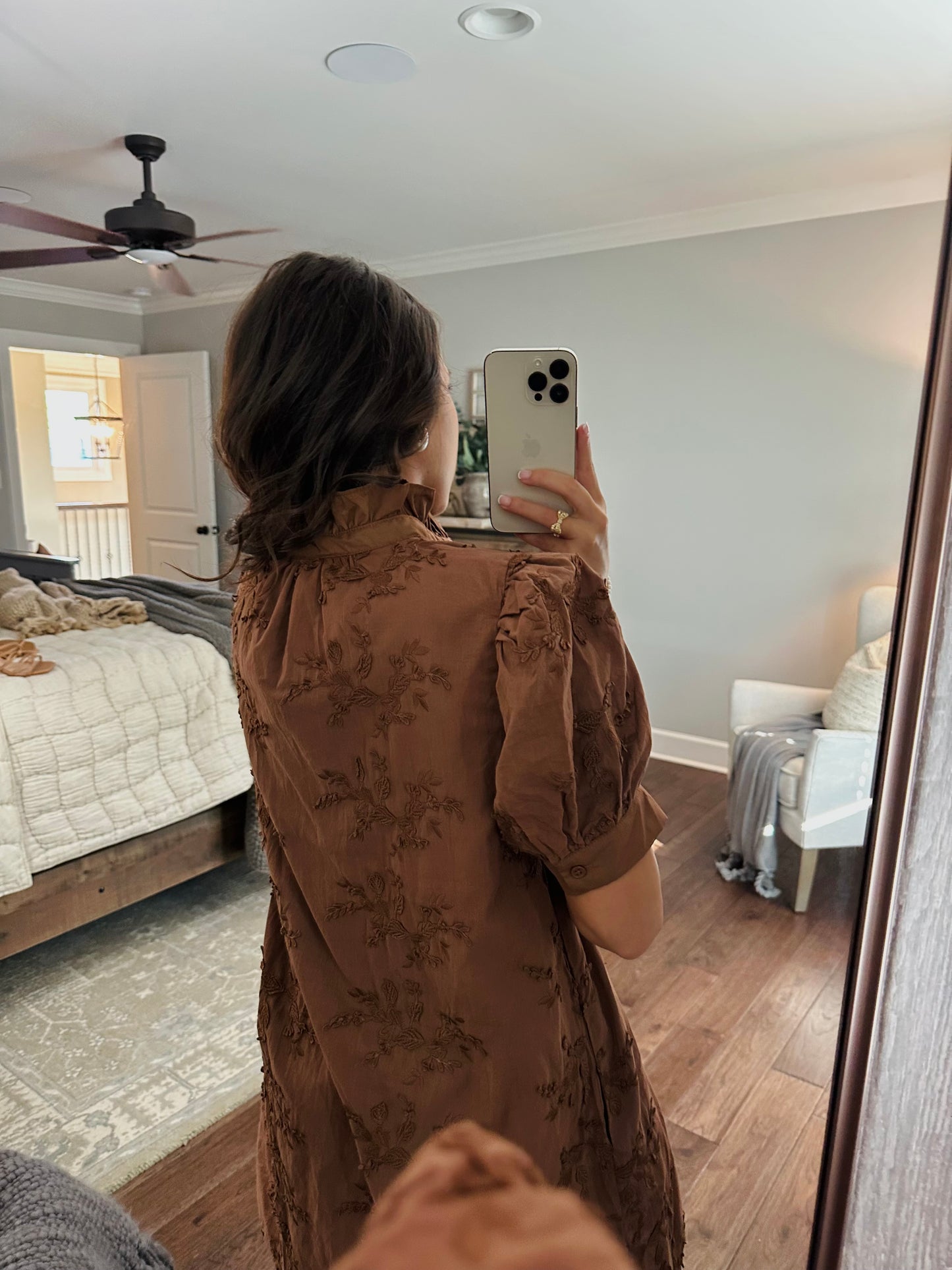 The Taylor Mocha Brown Floral Appliqué Dress