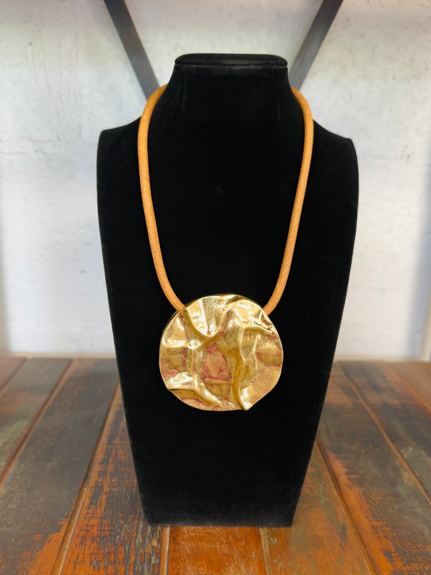 Gold Chic Pendant + Tan Cord Necklace