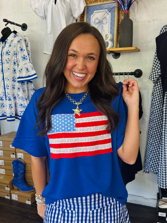The Sweet Land of Liberty American Flag Applique Tee