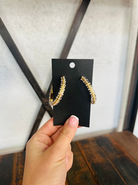Gold & Pearl Delicate Hoop Earring