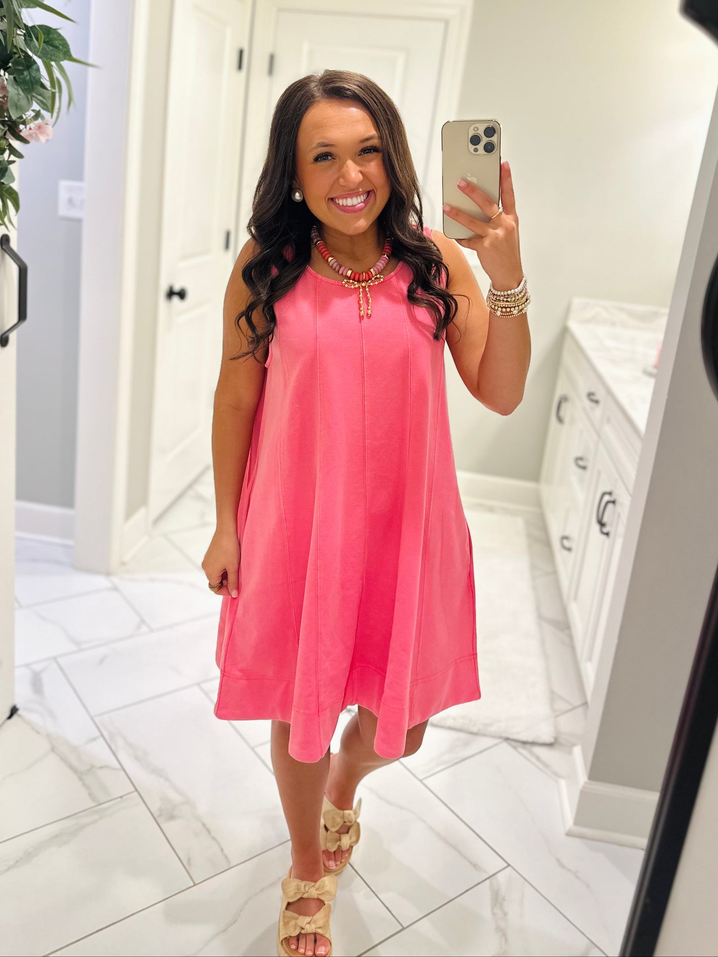 The Lula Pink Sleeveless Washed Swing Dress