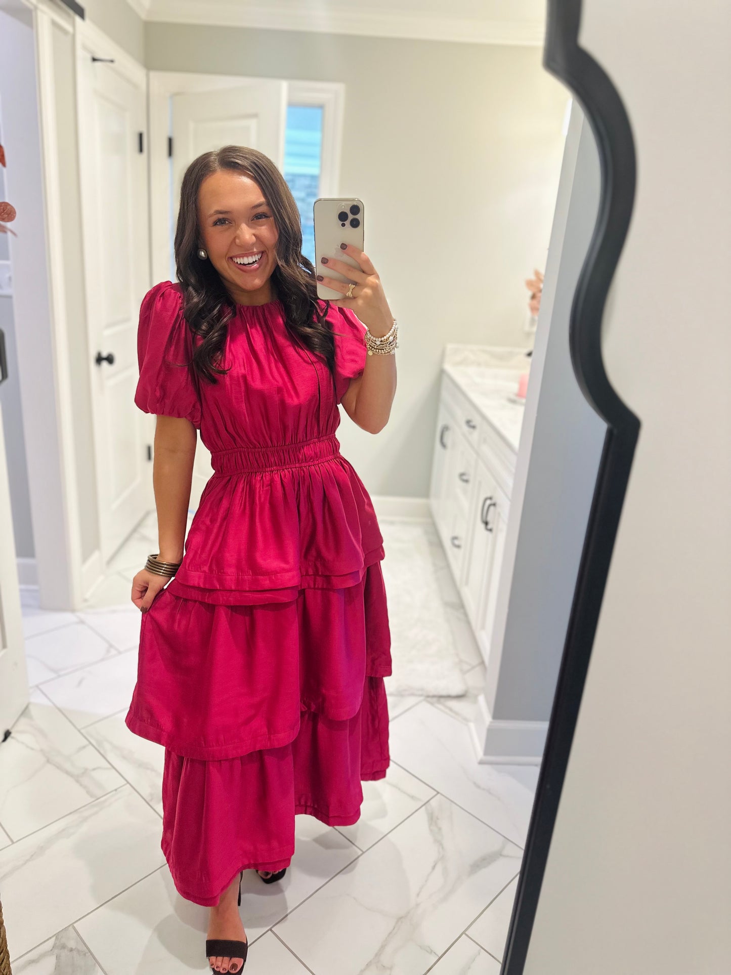 The Sophia Magenta Pink Ruffle Tiered Maxi Dress