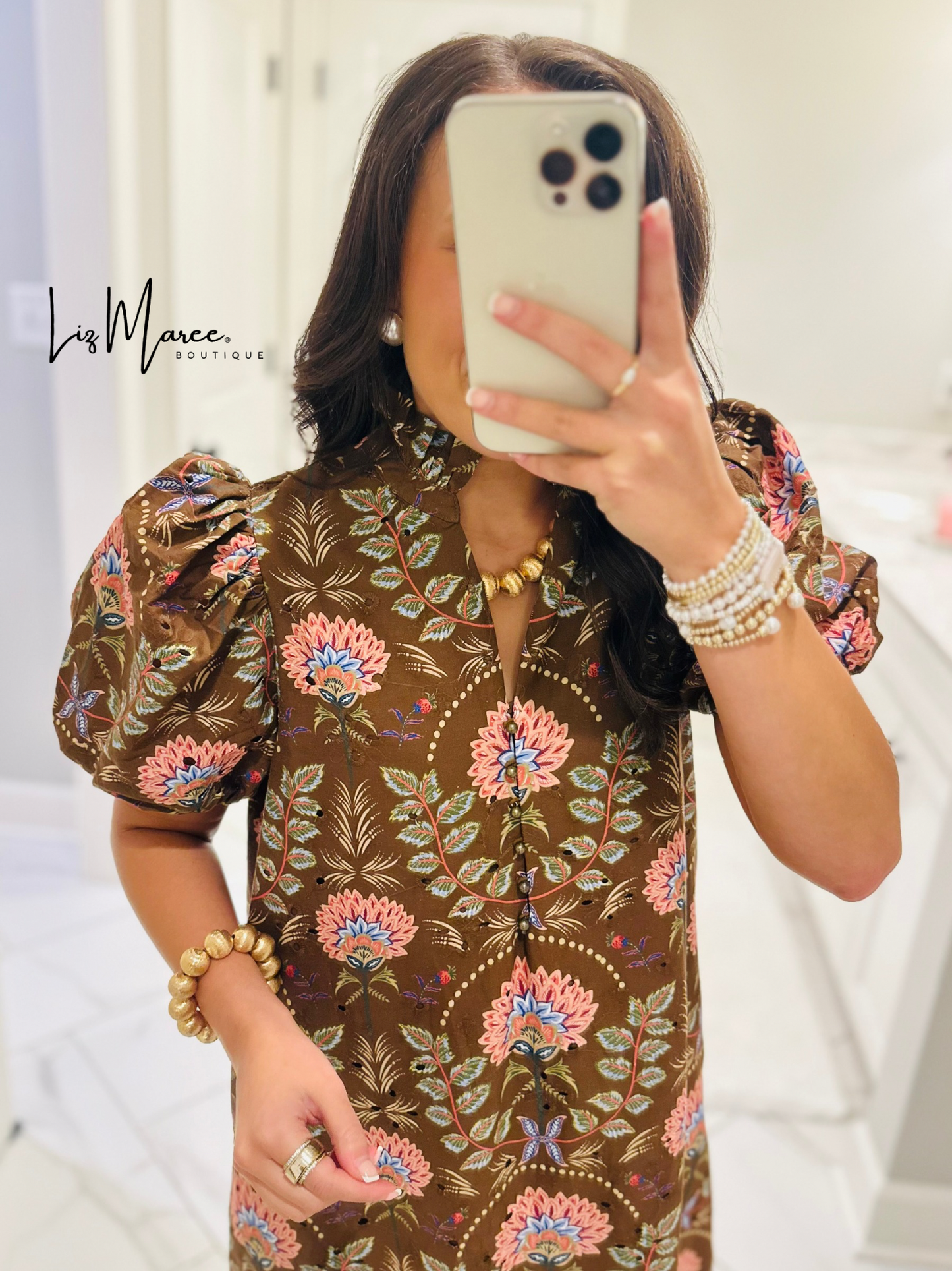 The Katherine Brown Floral Eyelet Midi Dress
