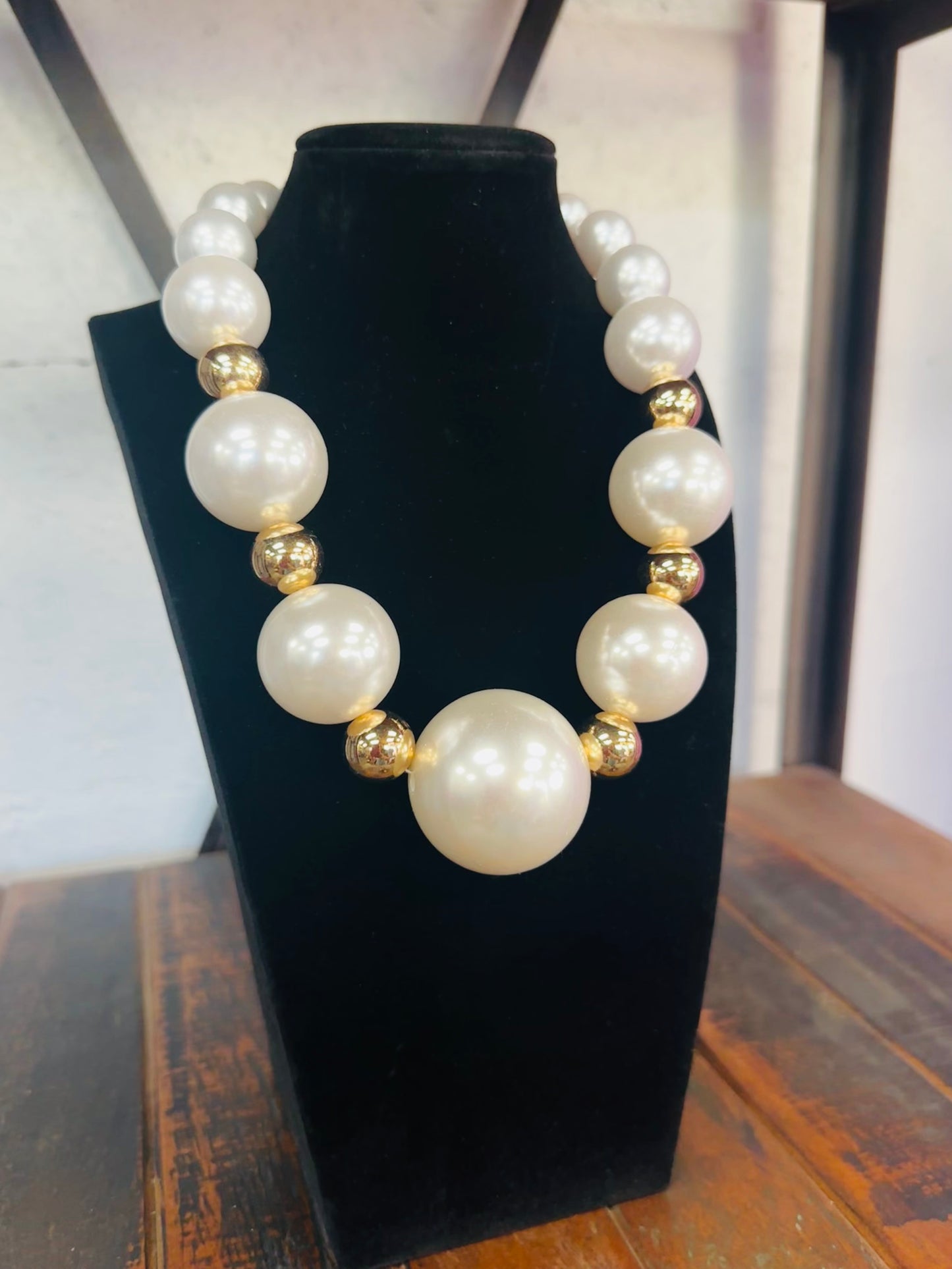 The Pearl + Gold Bold Beaded Statement Necklace