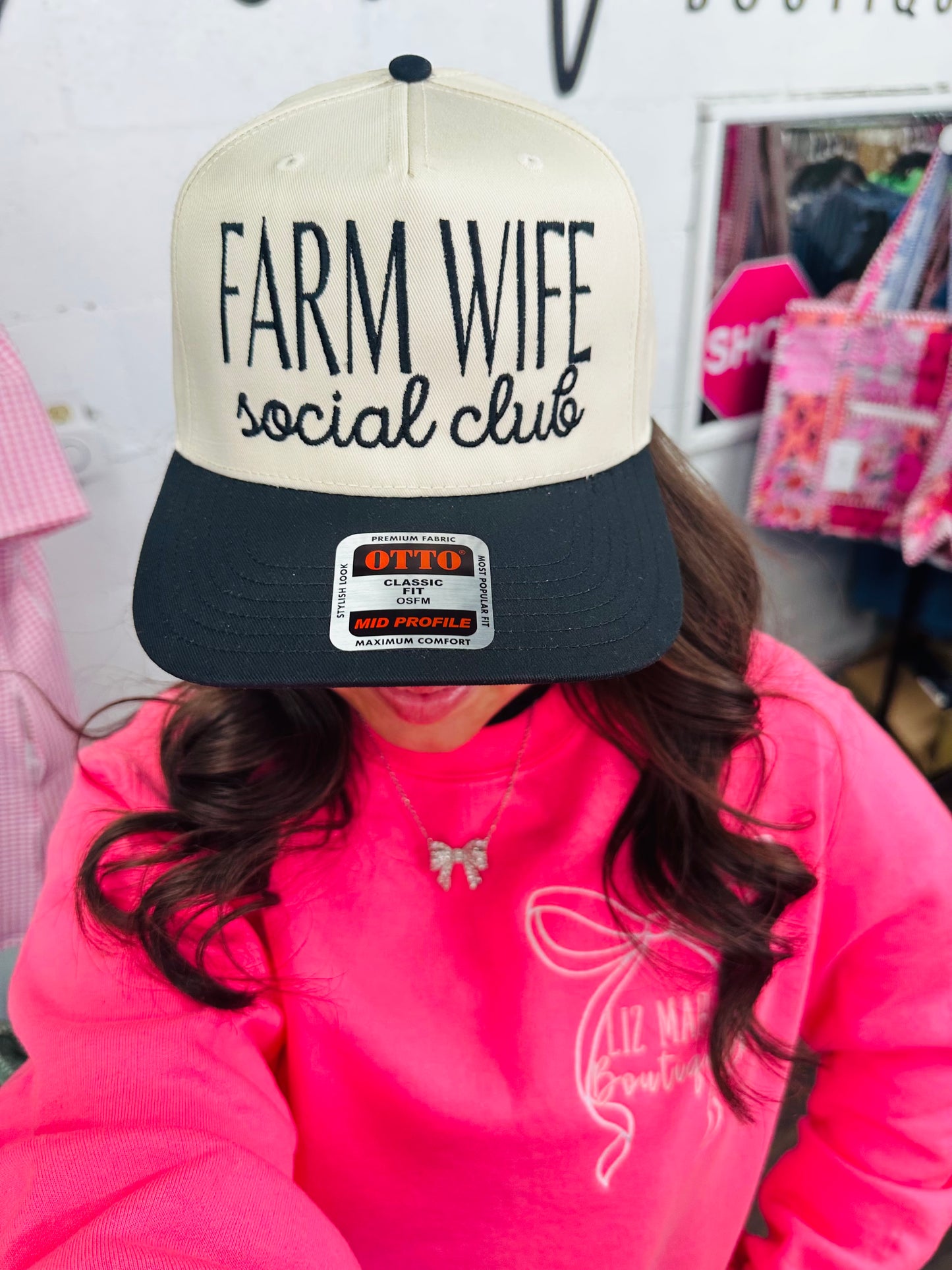 Black 'Farm Wife Social Club' Embroidered Trucker Hat