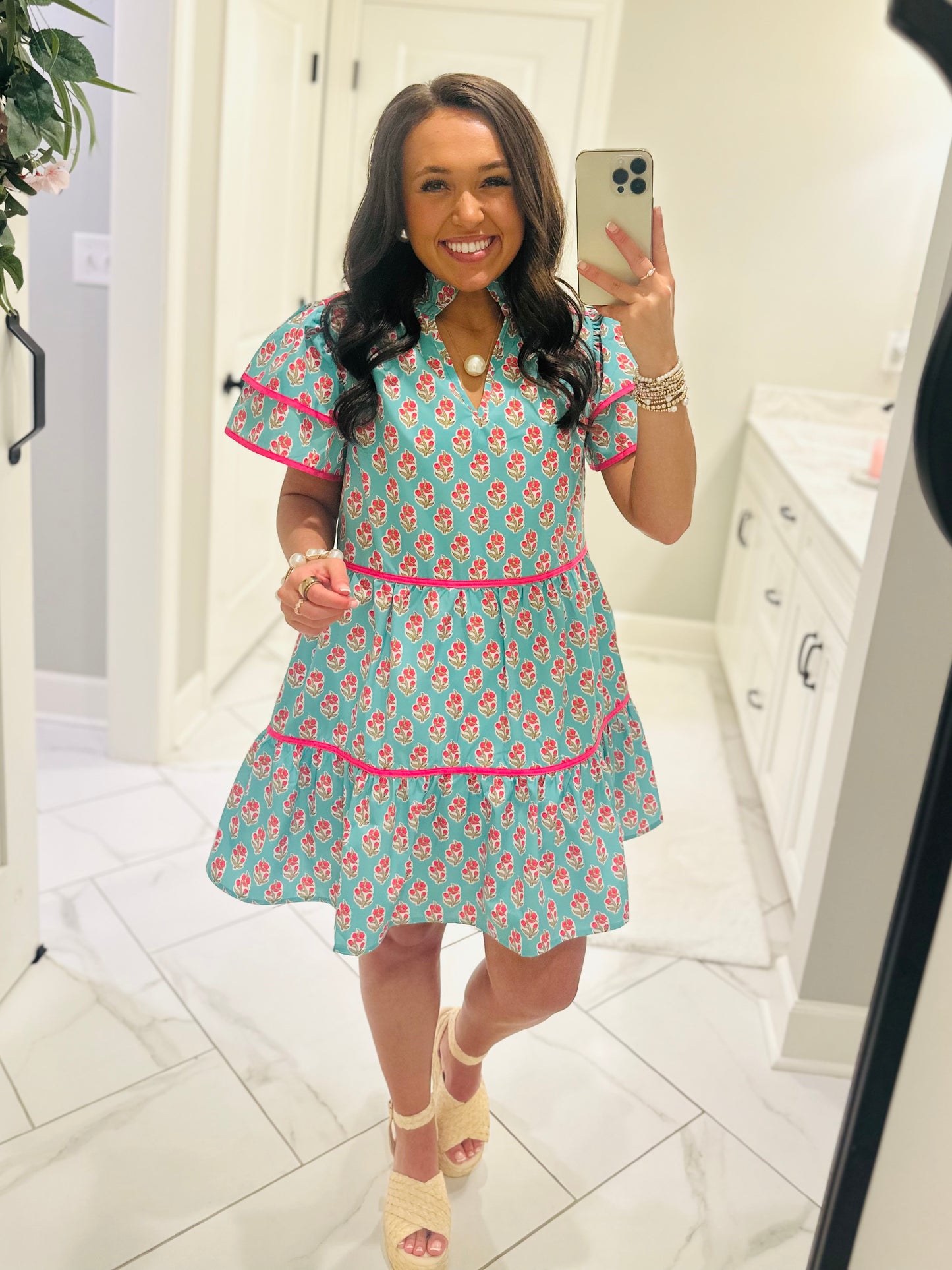 The Valerie Green + Pink Floral Dress