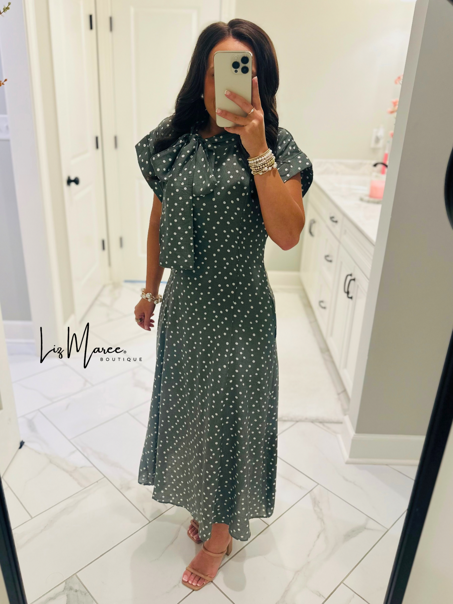 The Margo Olive Polka Dot Midi Dress