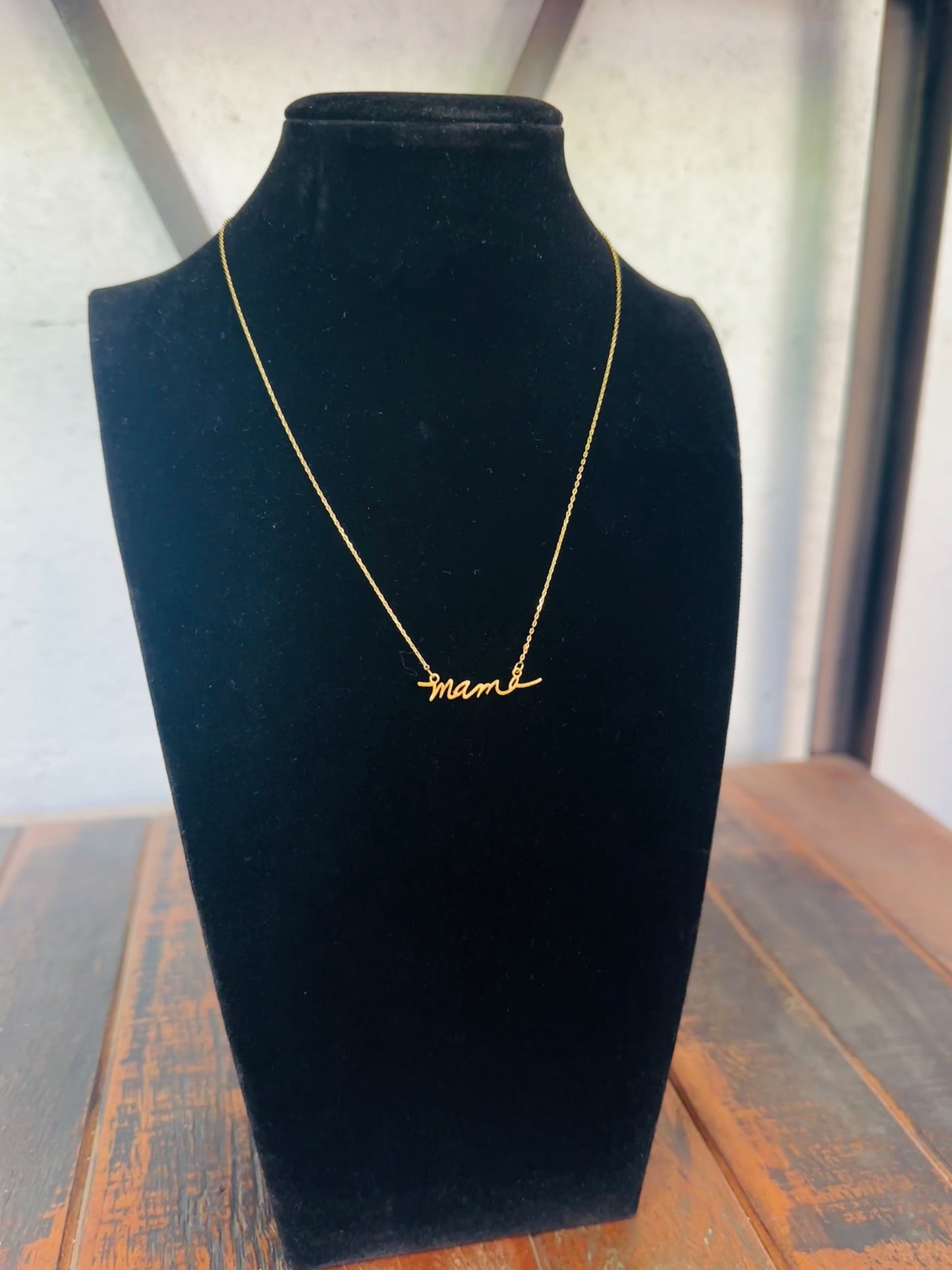 Gold Mama Script Dainty Necklace