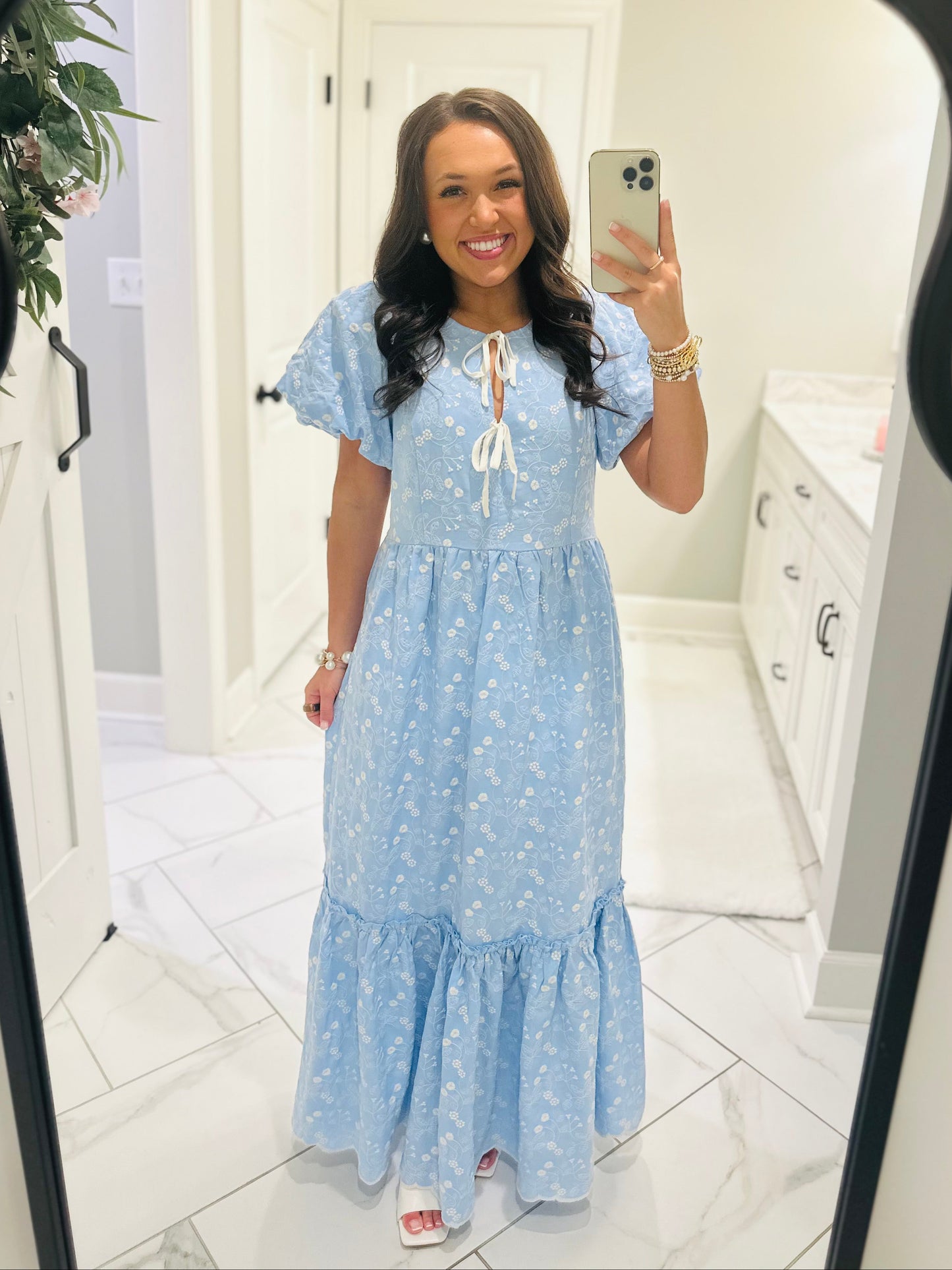 The April Blue Floral Embroidered Maxi Dress