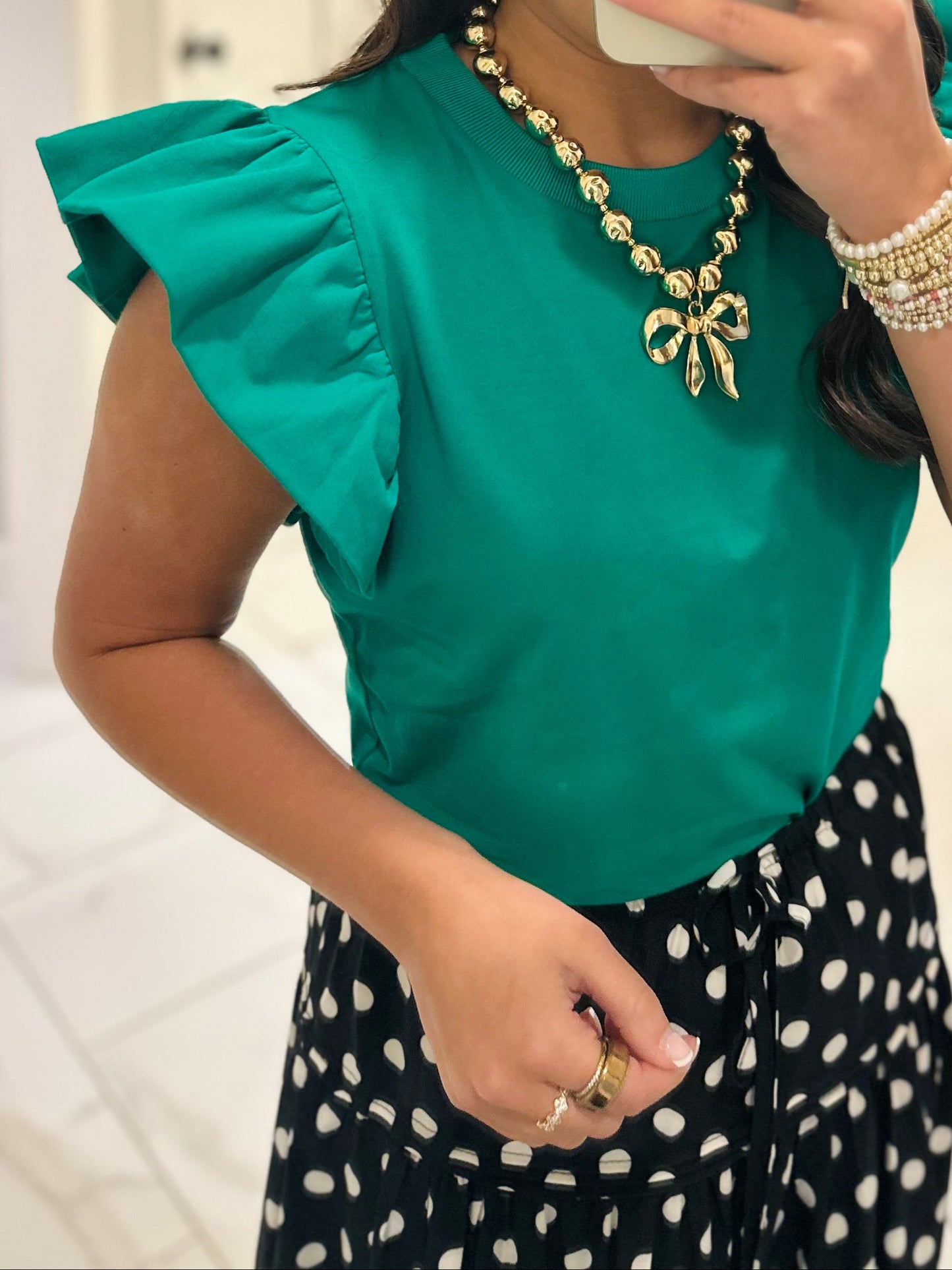 The Tillie Kelly Green Ruffled Sleeve Top