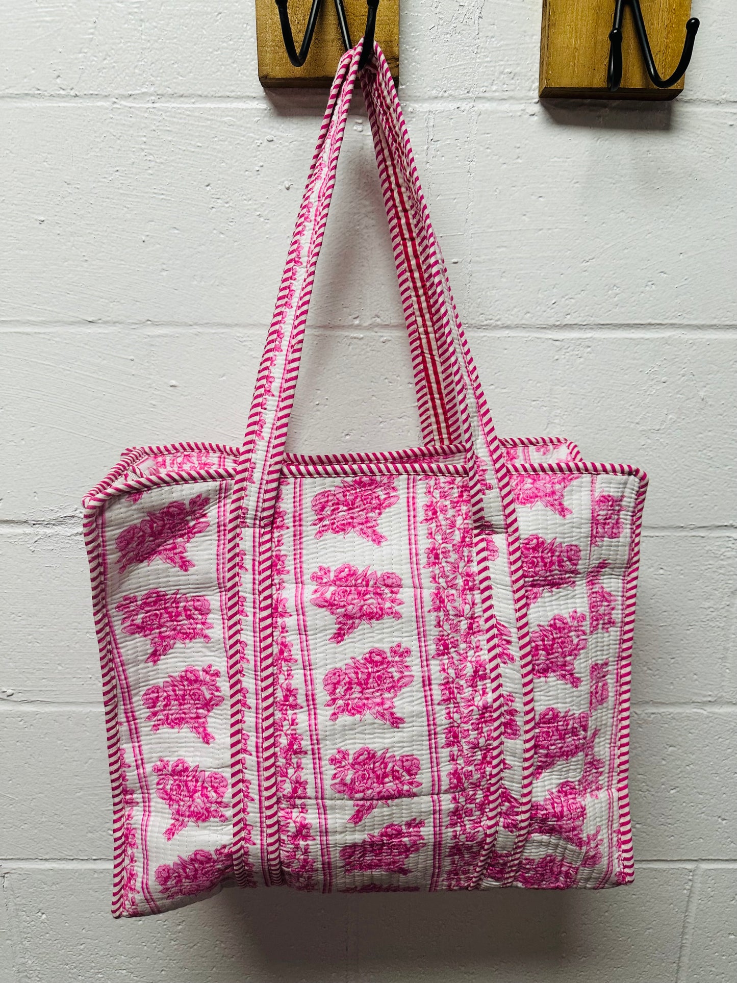 The Pink + White Floral Quilted Tote Bag