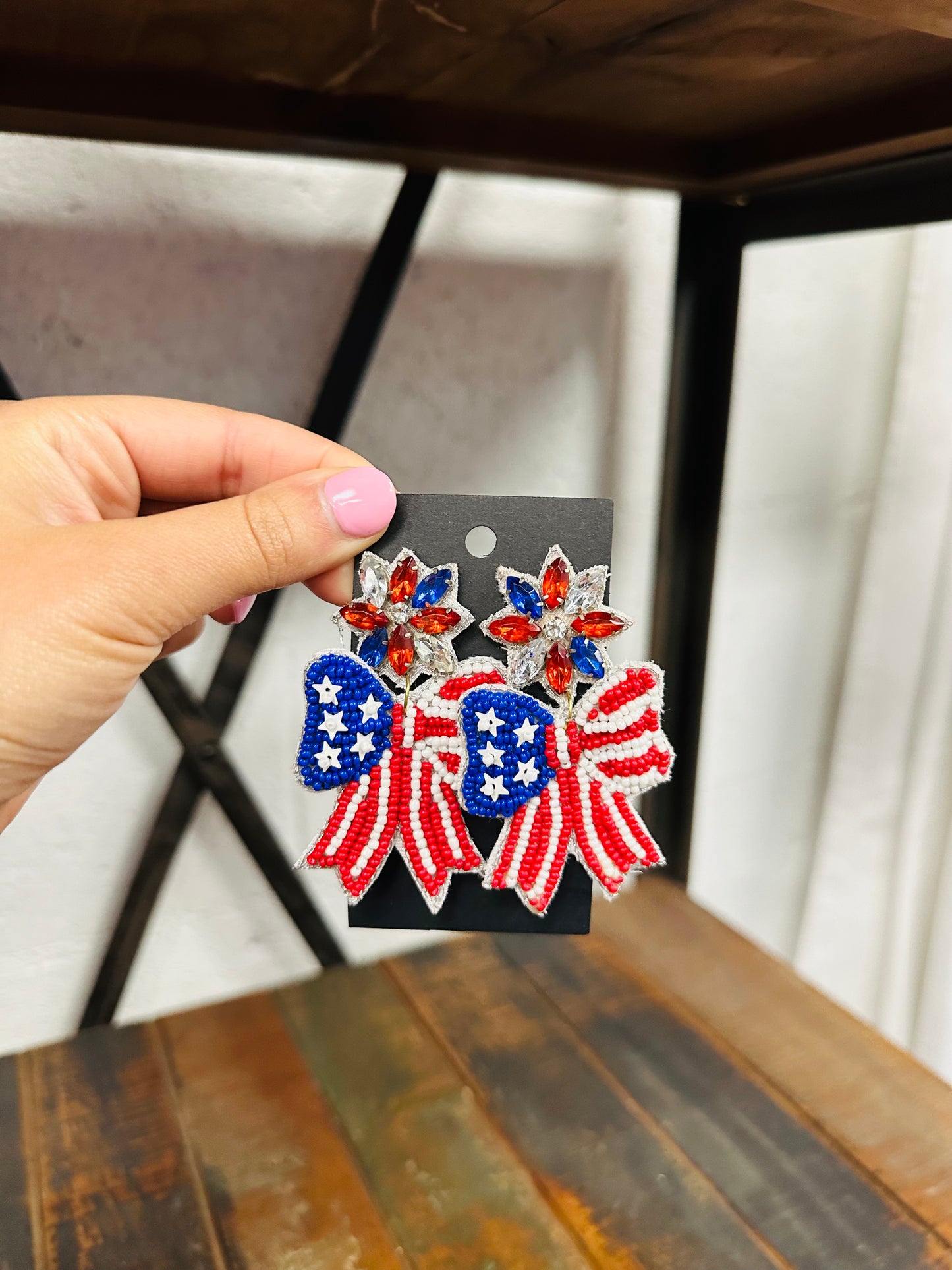 Patriotic Bow Beaded Earring