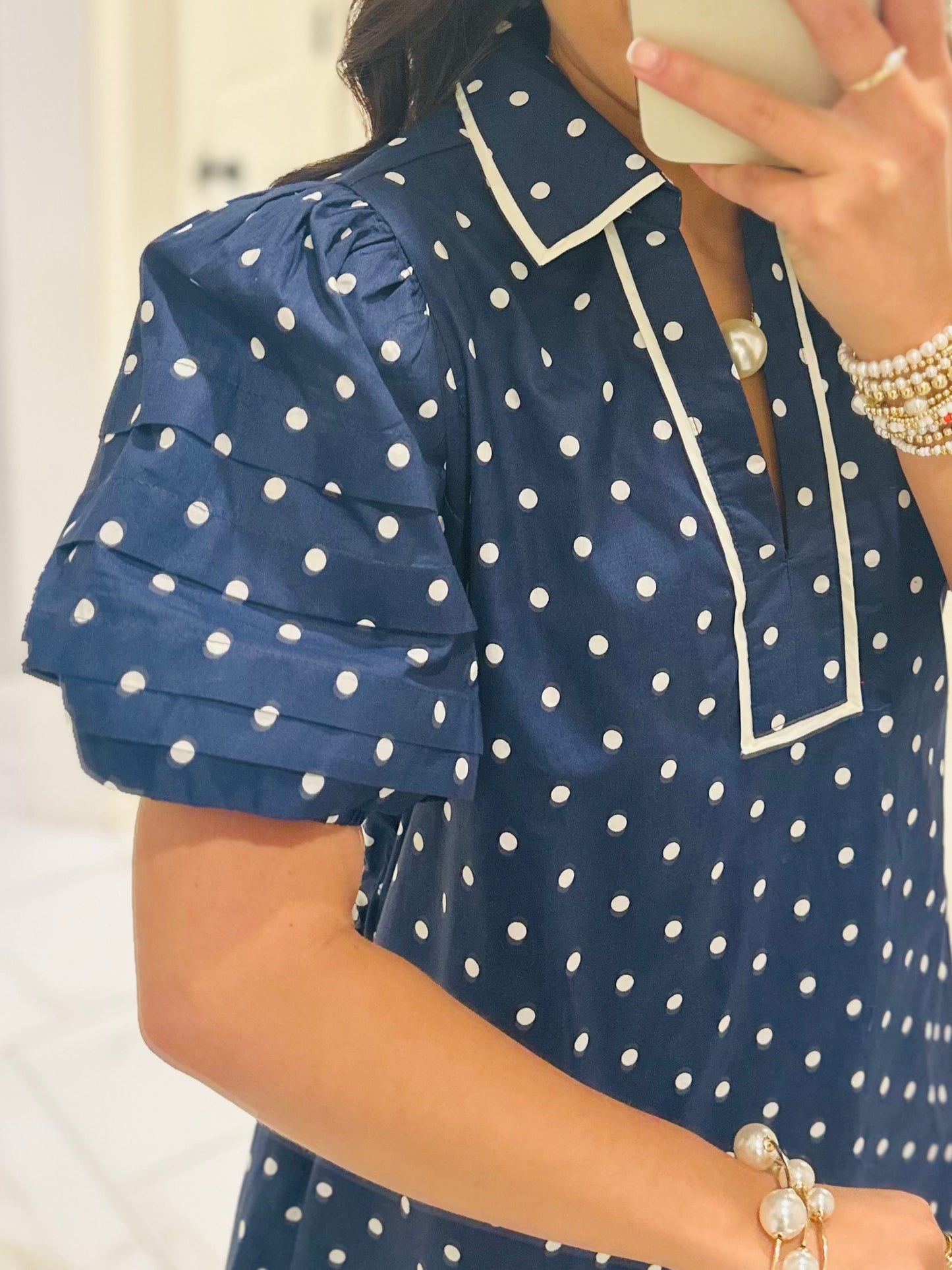 The Kadyn Navy Polka Dot Dress