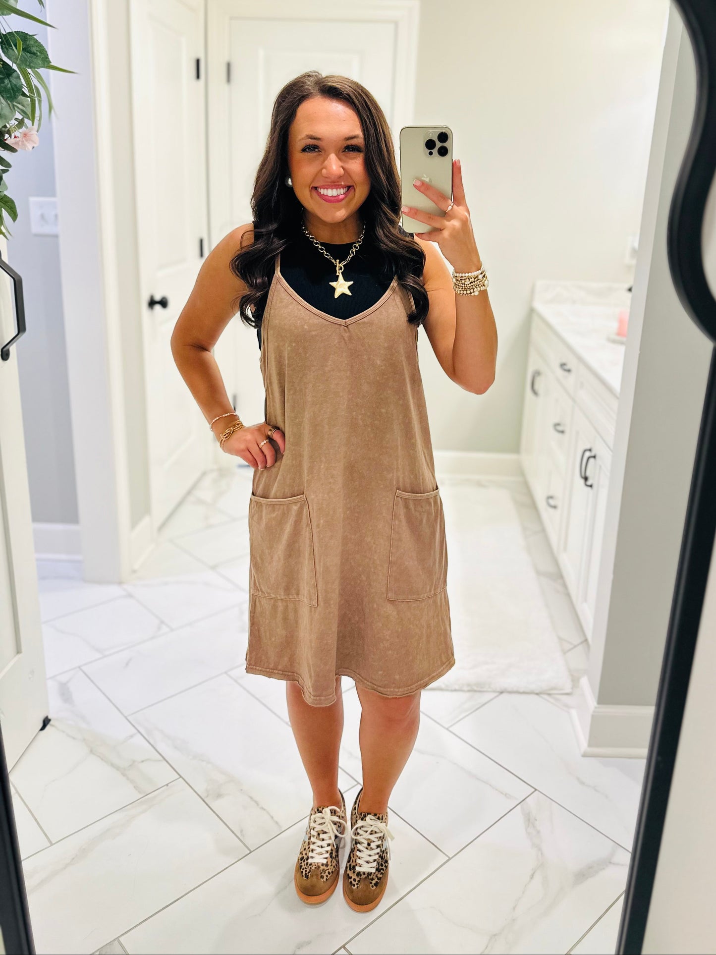 The Rhea Mineral Wash Tennis Dress - Latte