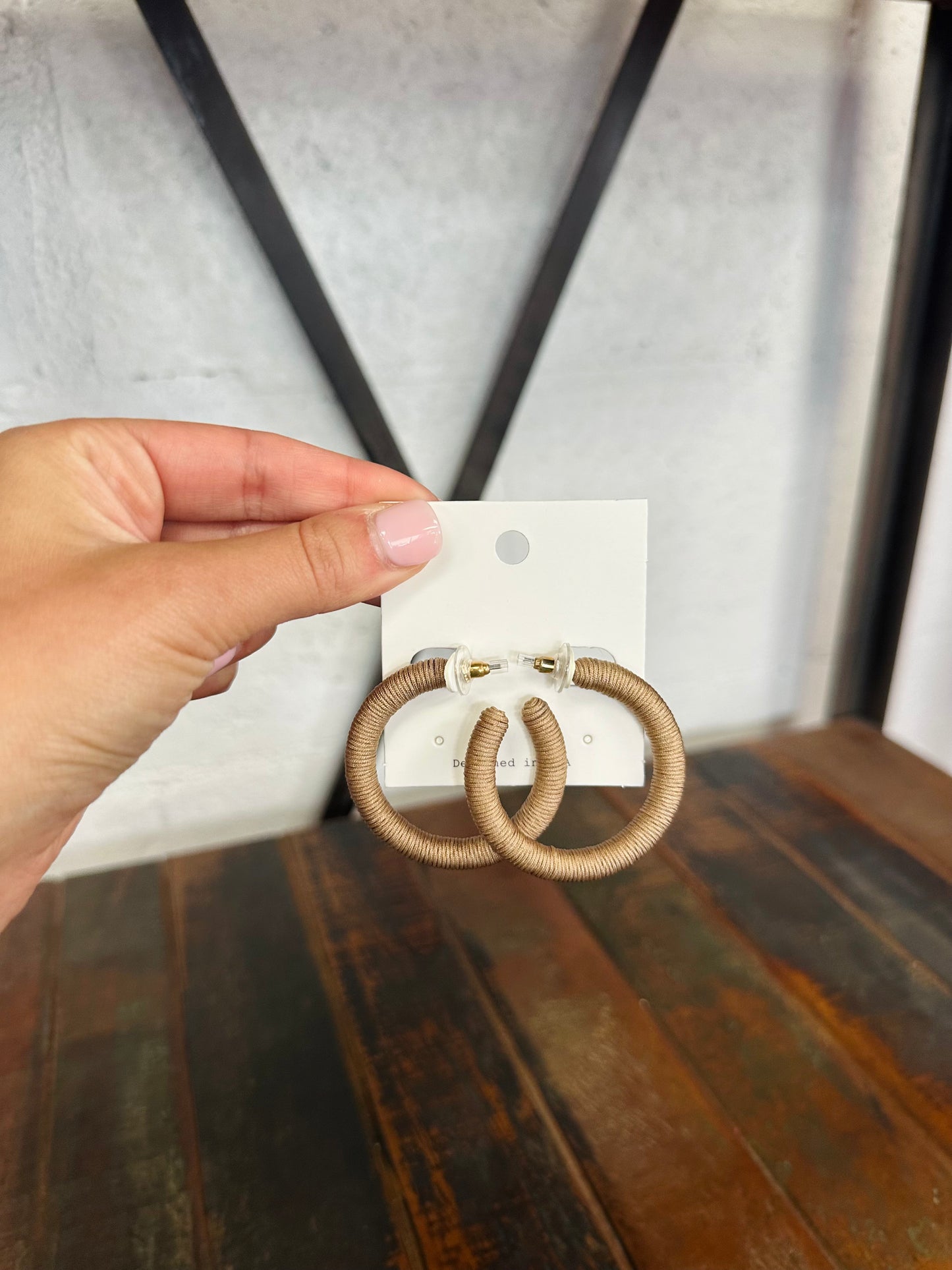 Tan Thread Hoops