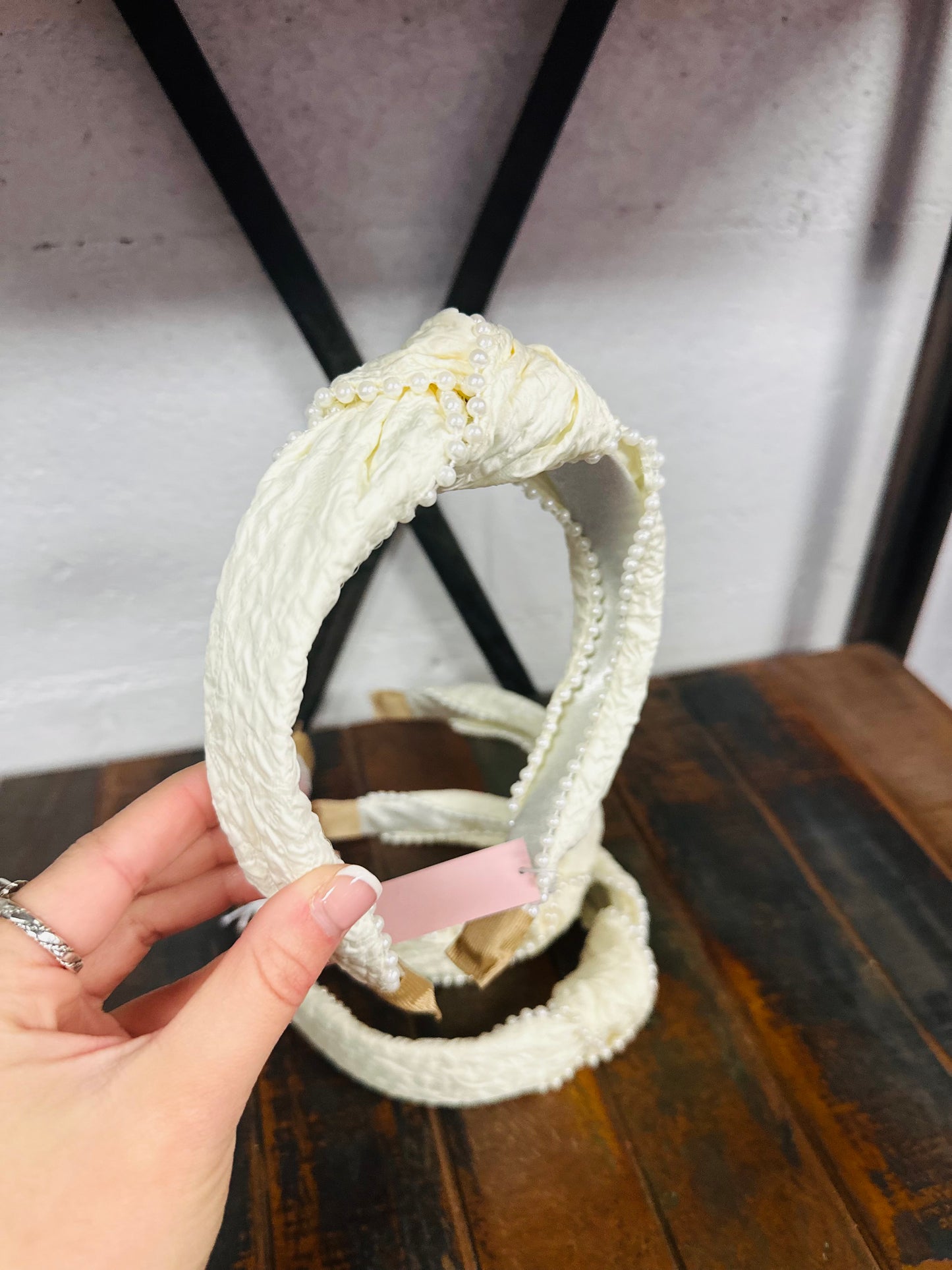 The Elegant Cream Knot Pearl Embellished Headband