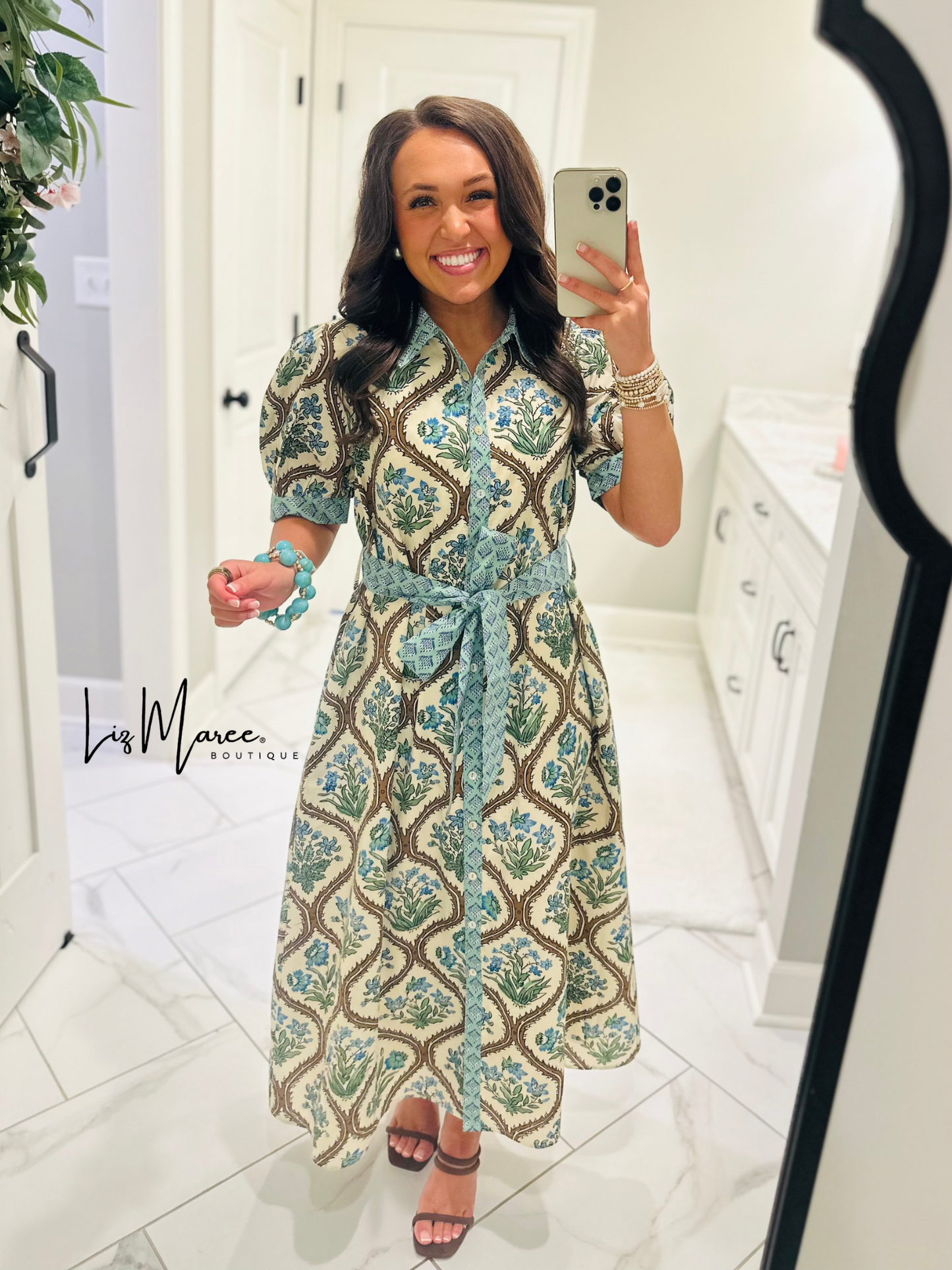The Wrenley Natural Floral Midi Dress