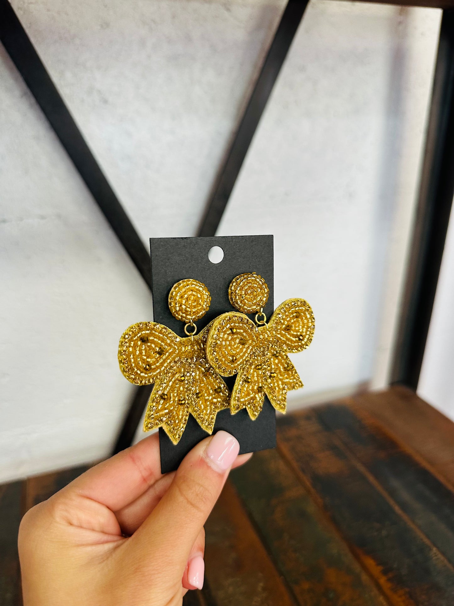 Gold Beaded Bow Earring