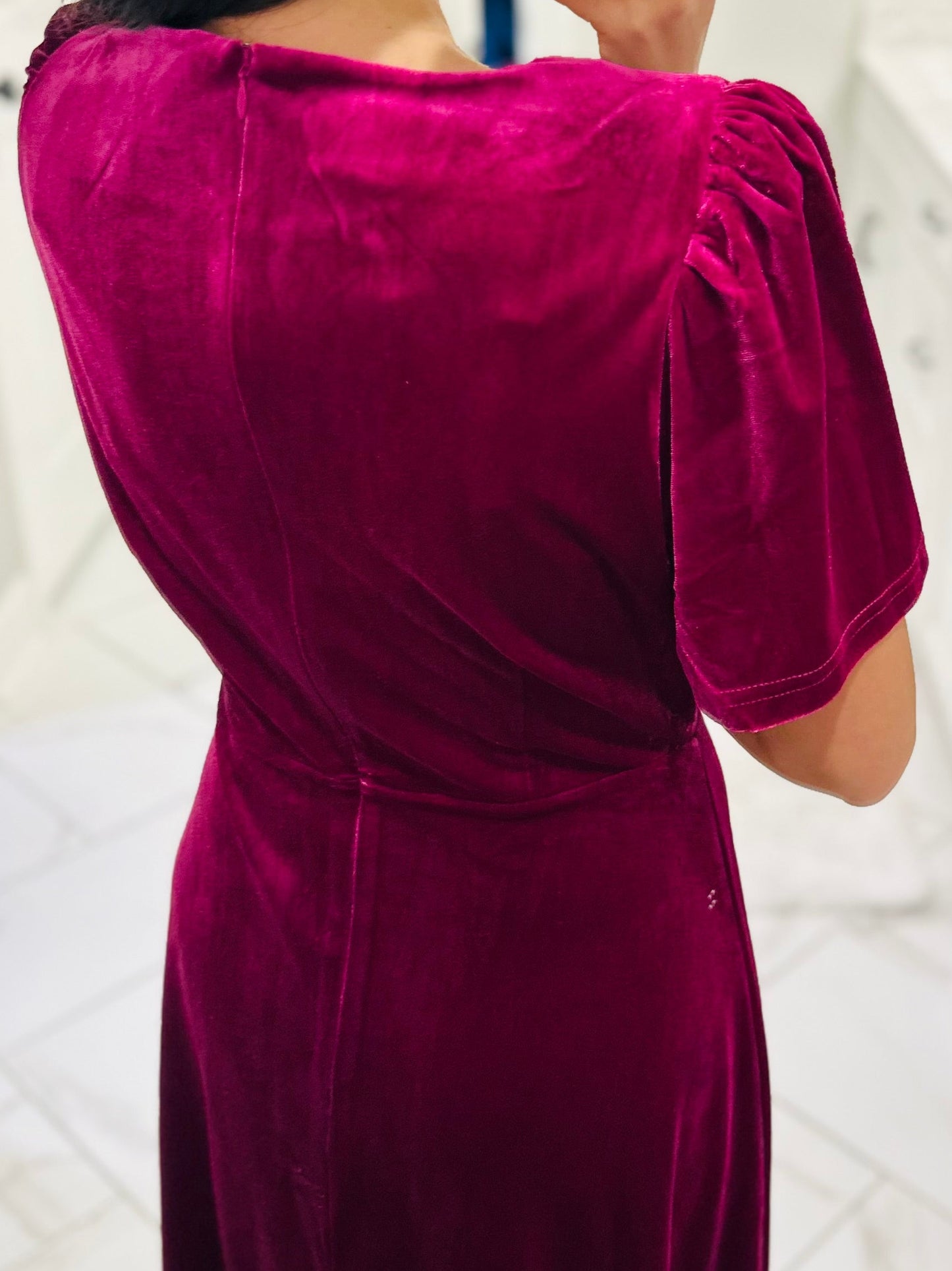 The Mary Magenta Velvet A-line Midi Dress