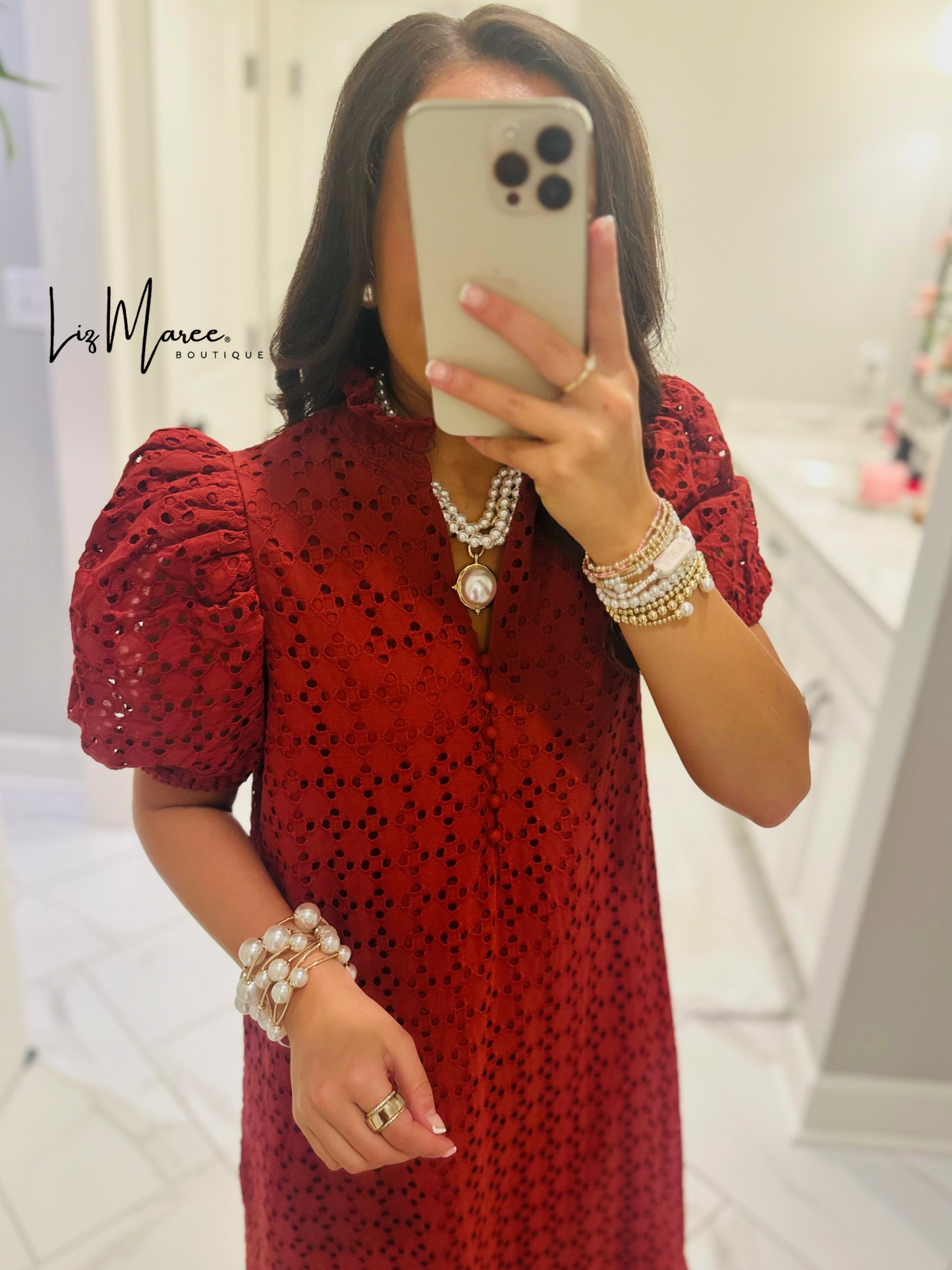 The Liz Rust Eyelet Midi Dress