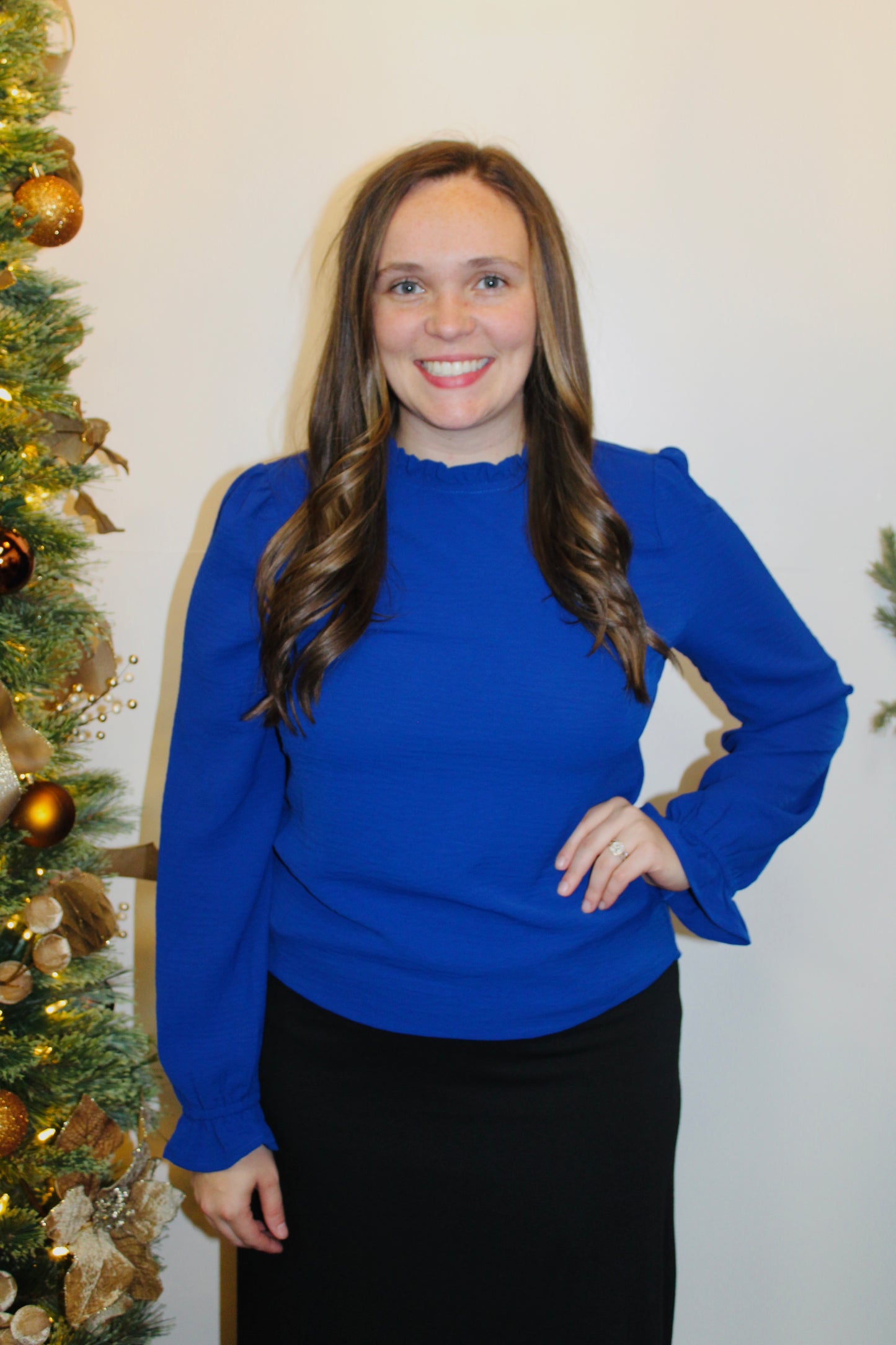 Royal Blue Ruffled Long Sleeve Top