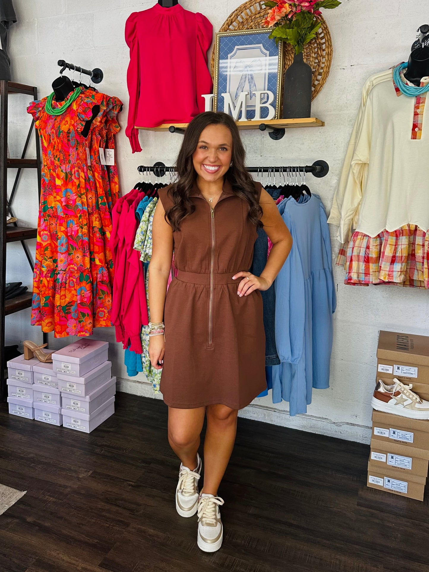 The Reese Espresso Brown Zip-Front Dress