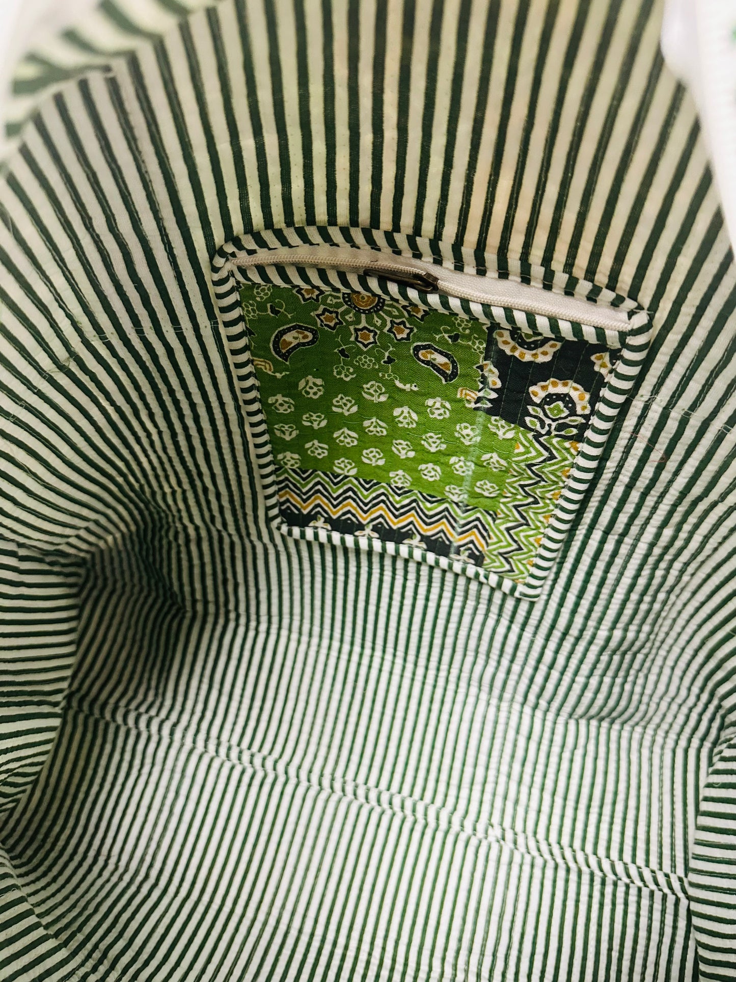 The Green + Black Multi Pattern Quilted Tote Bag