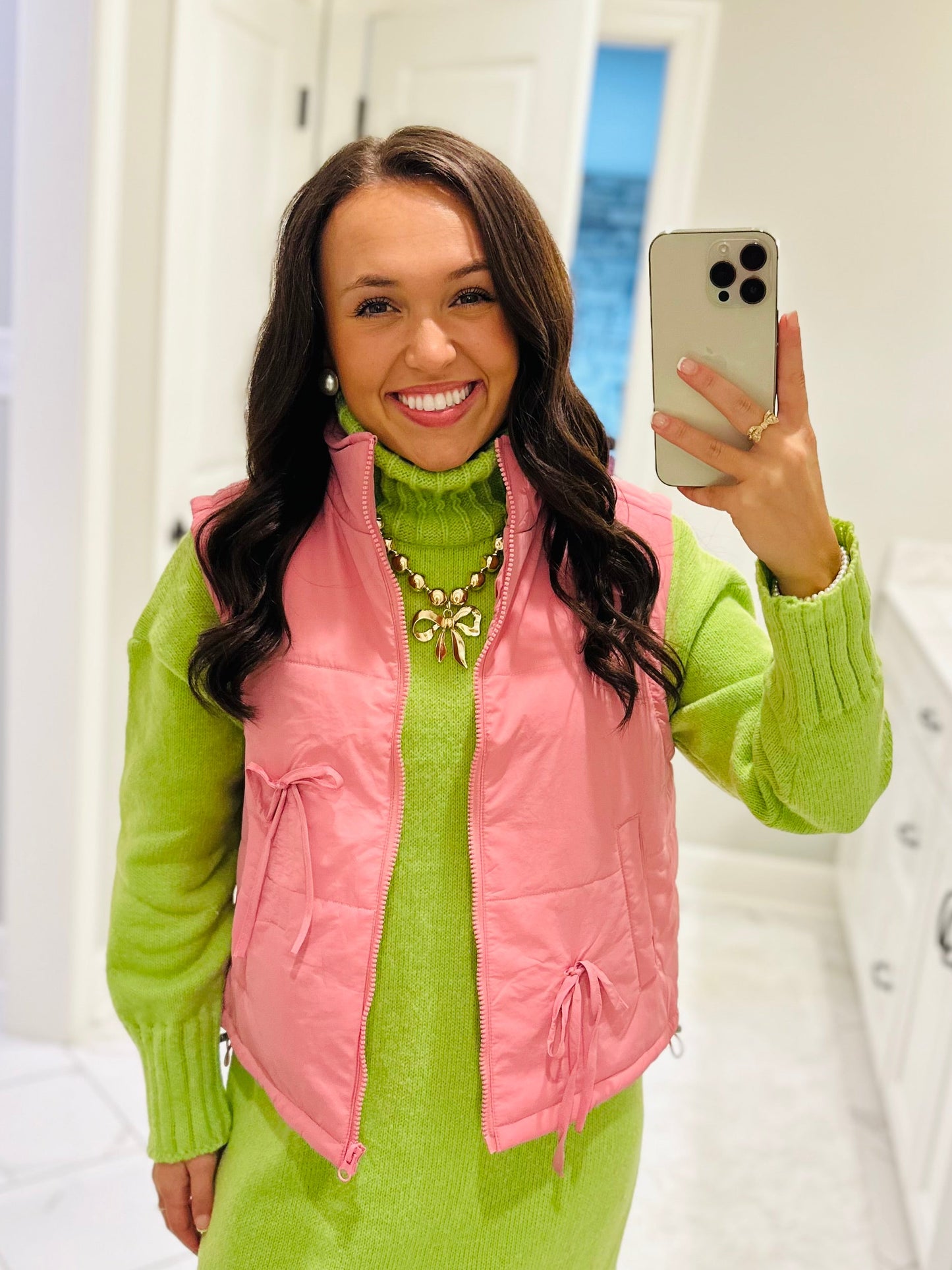 The Rose Pink Bow Detail Vest