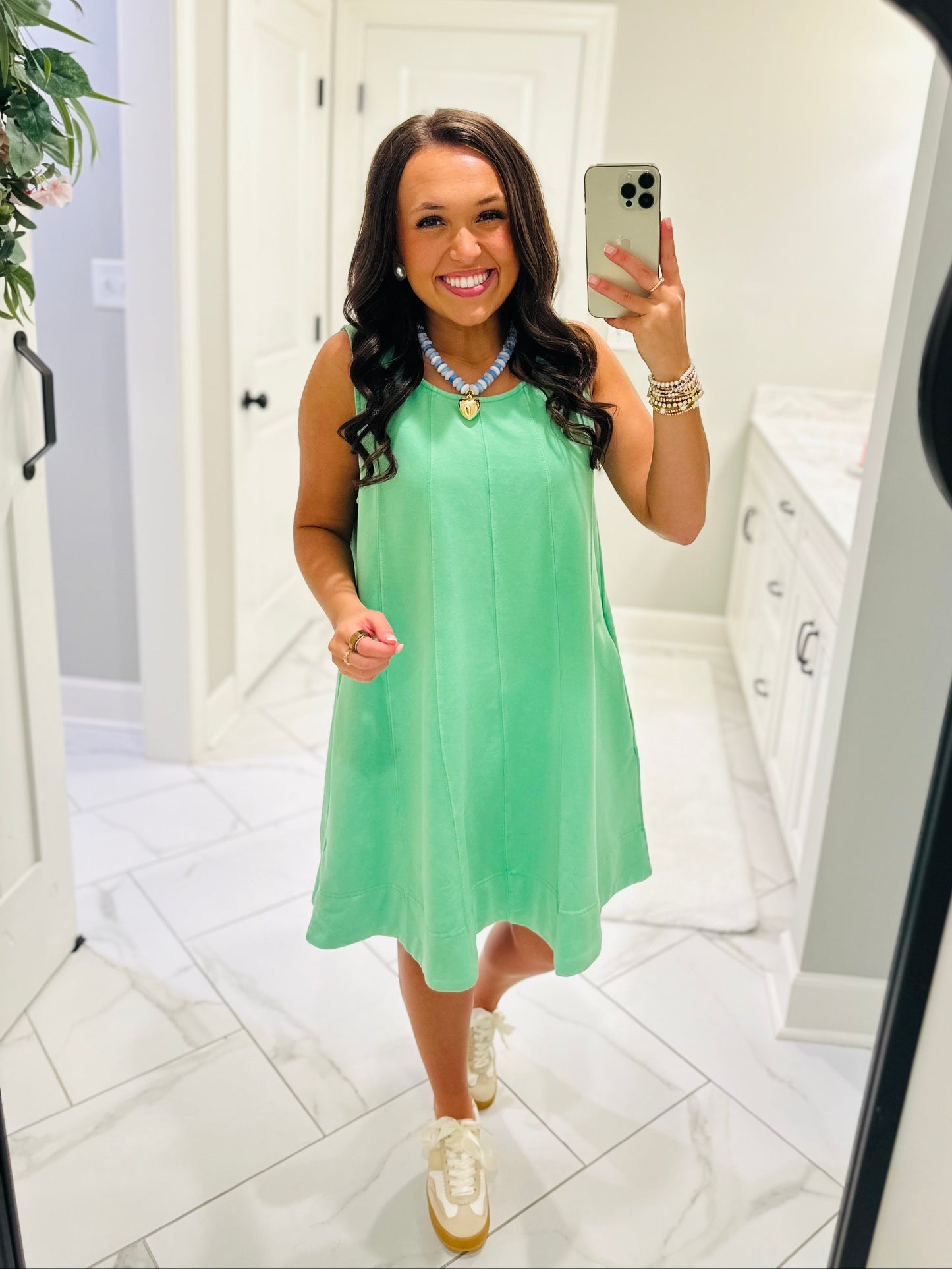 The Lula Lime Green Sleeveless Washed Swing Dress