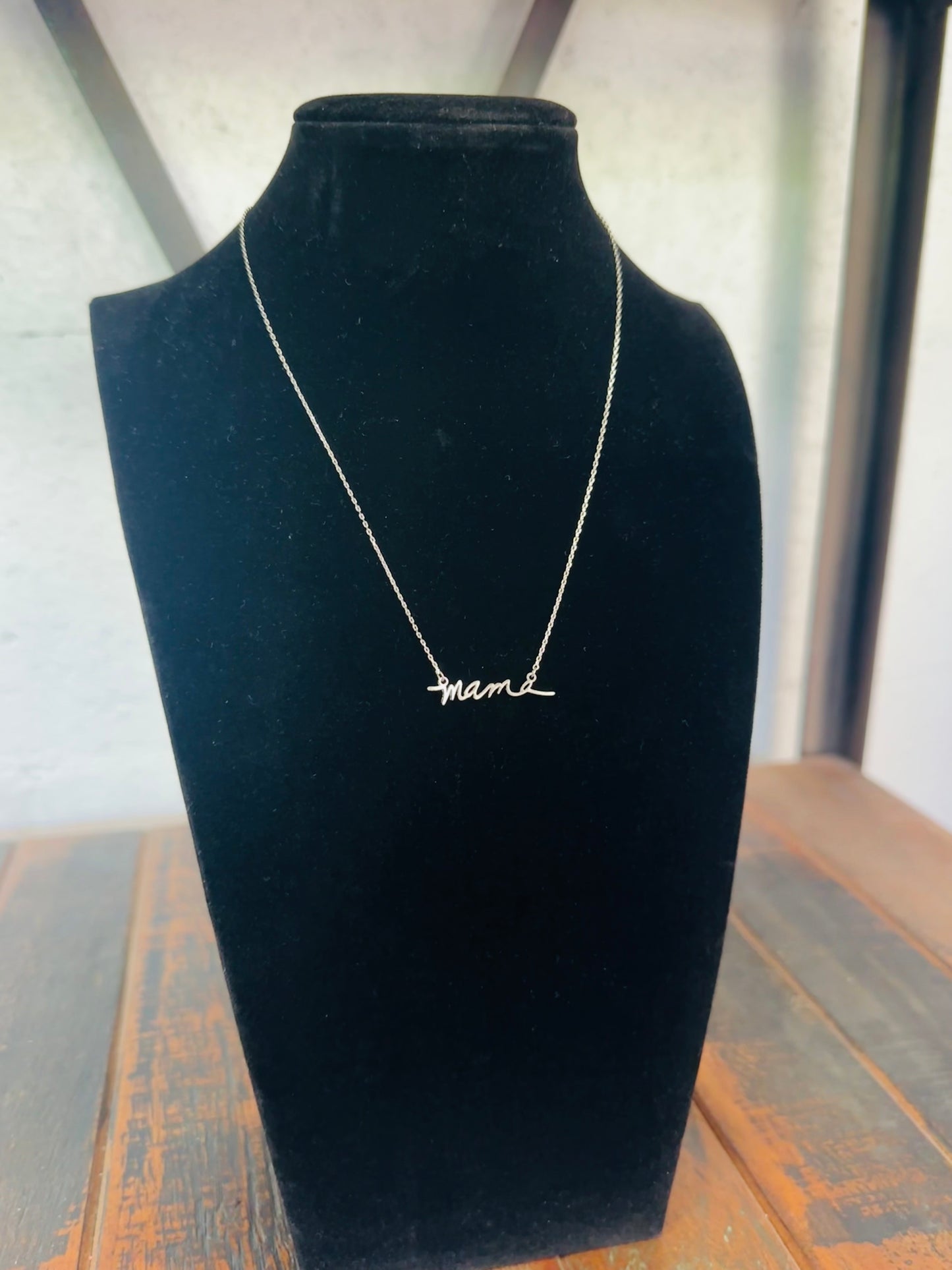 Silver Mama Script Dainty Necklace
