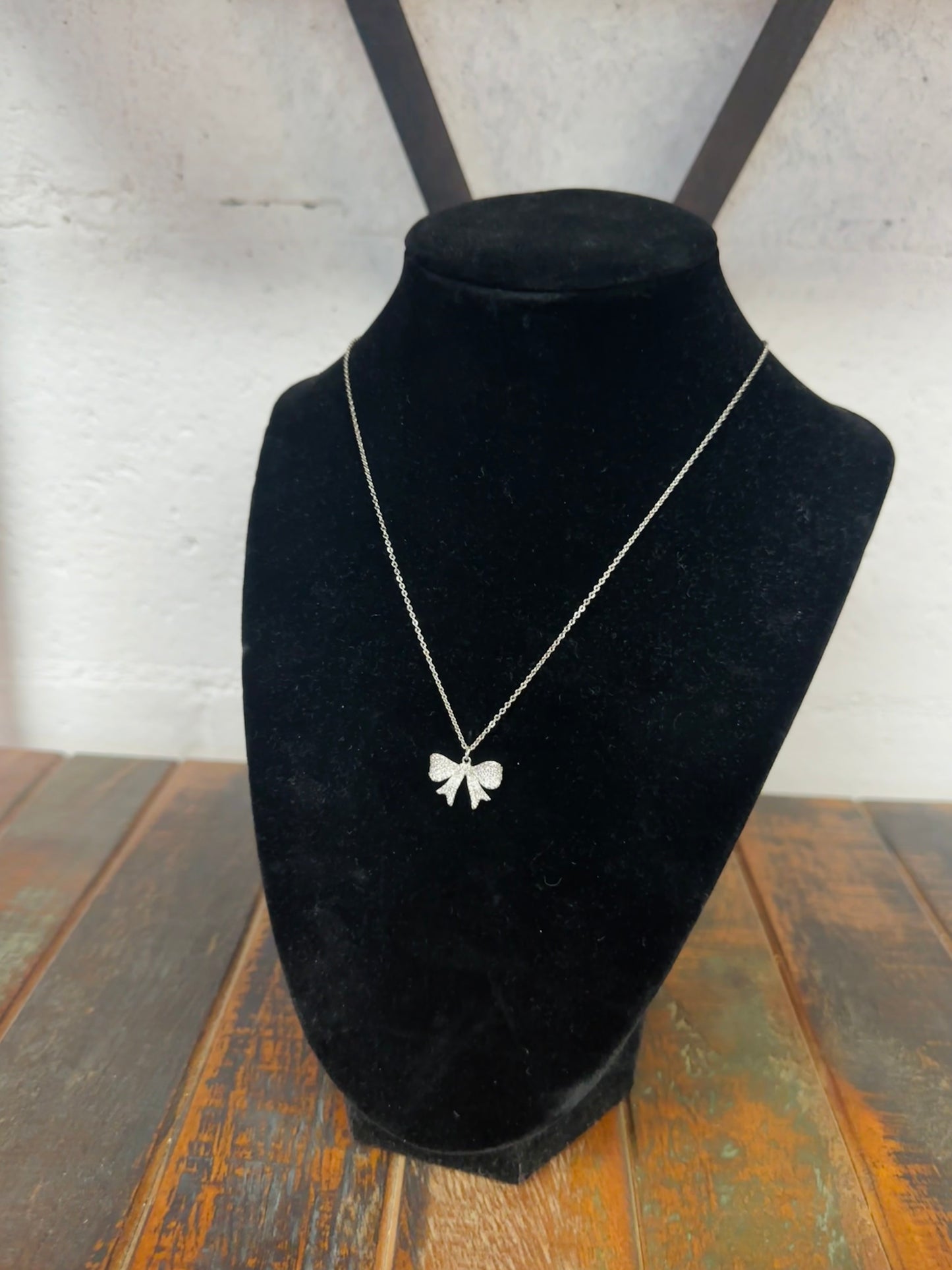 Silver Cubic Zirconia Bow Pendant Necklace