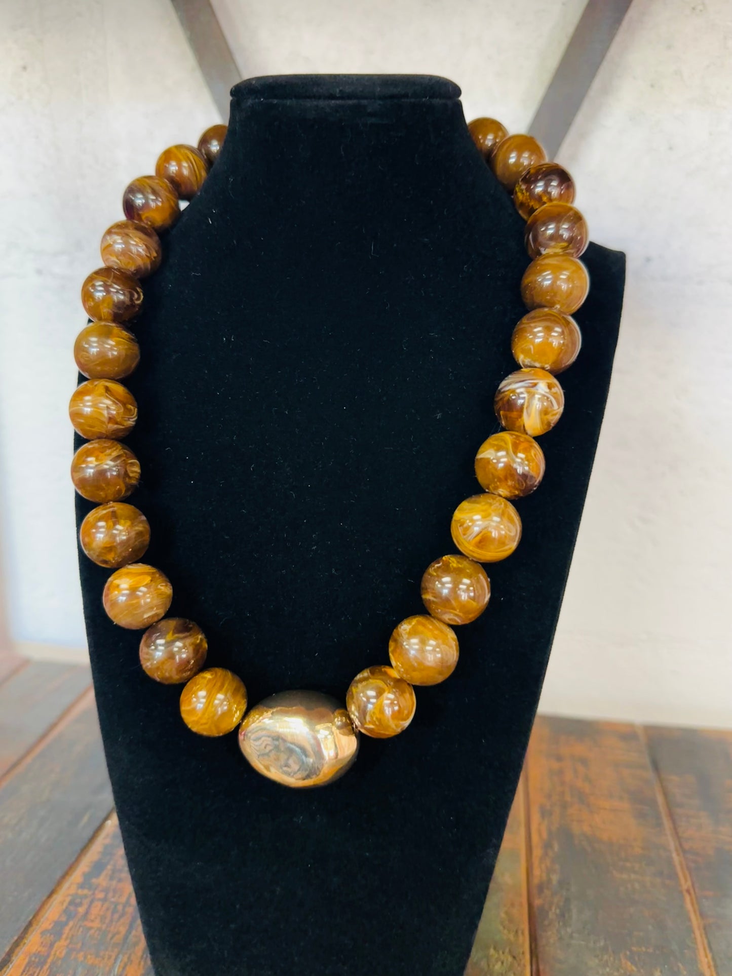 Brown Marble Beaded Necklace