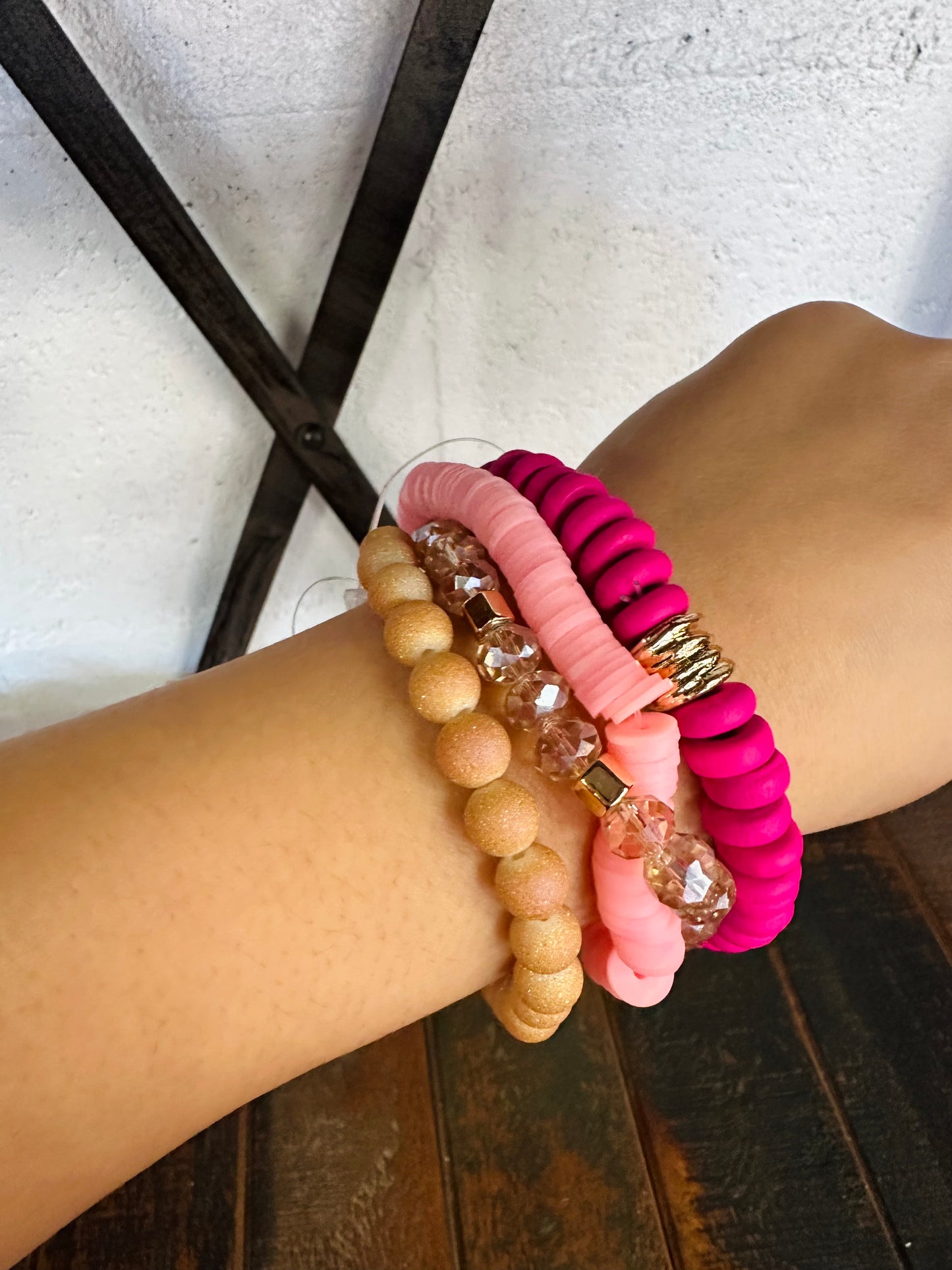 Pink Crystal Beaded Bracelet Stack