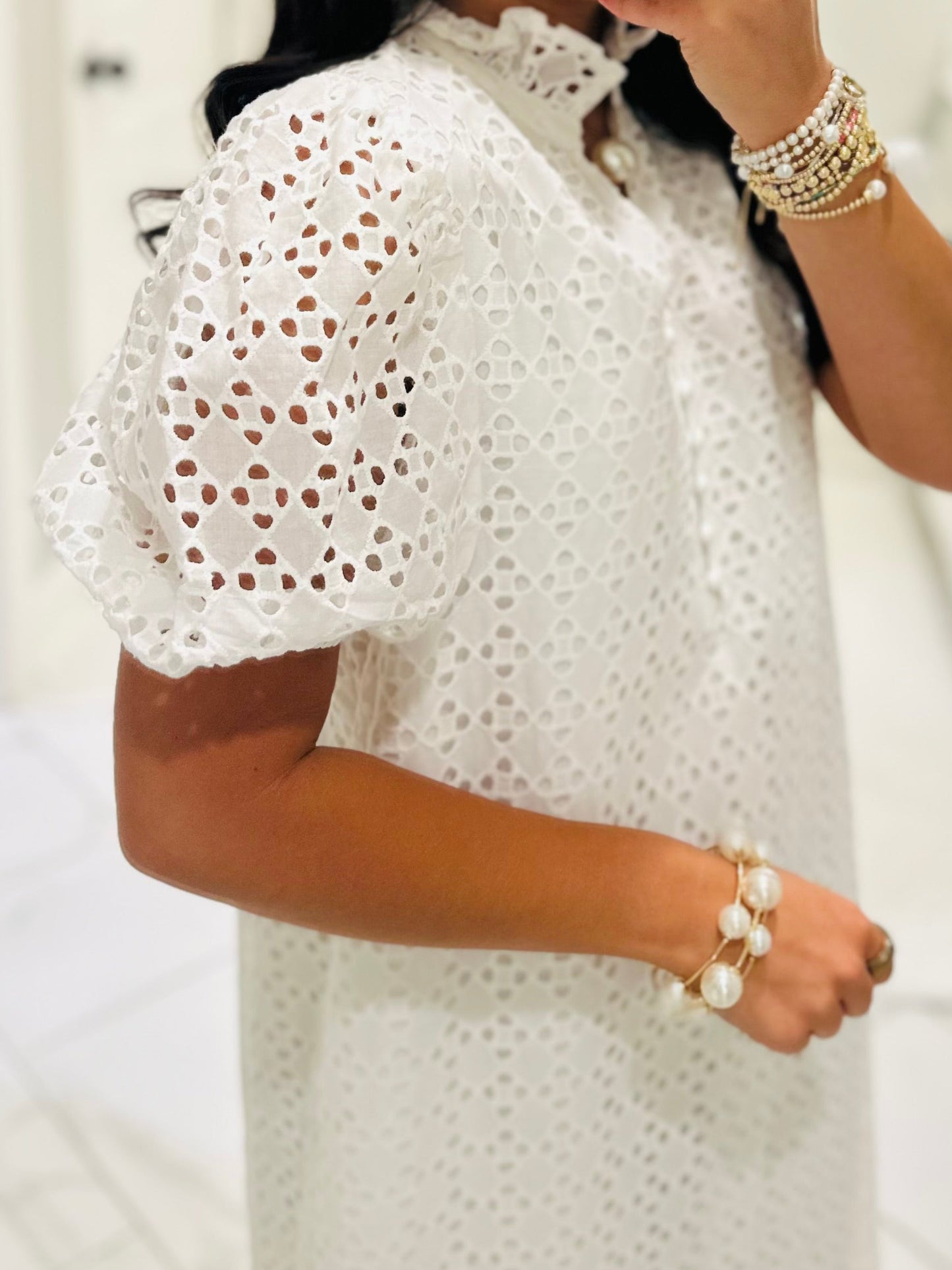 The Liz White Eyelet Midi Dress
