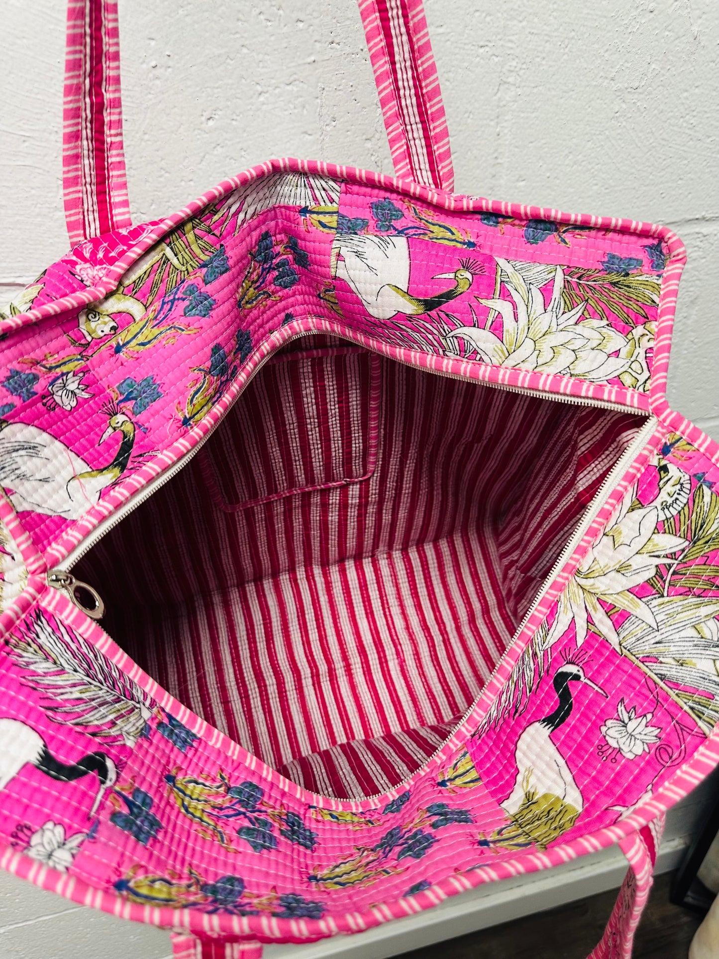 The Pink Floral Patchwork Quilted Tote Bag